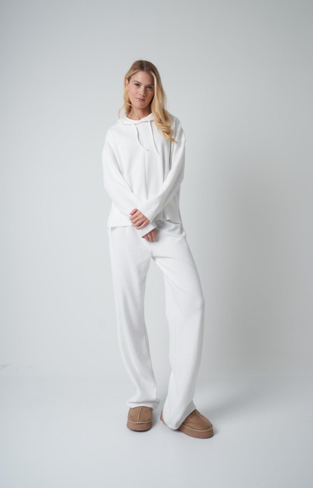 Kapüşonlu Triko Sweatshirt Ekru