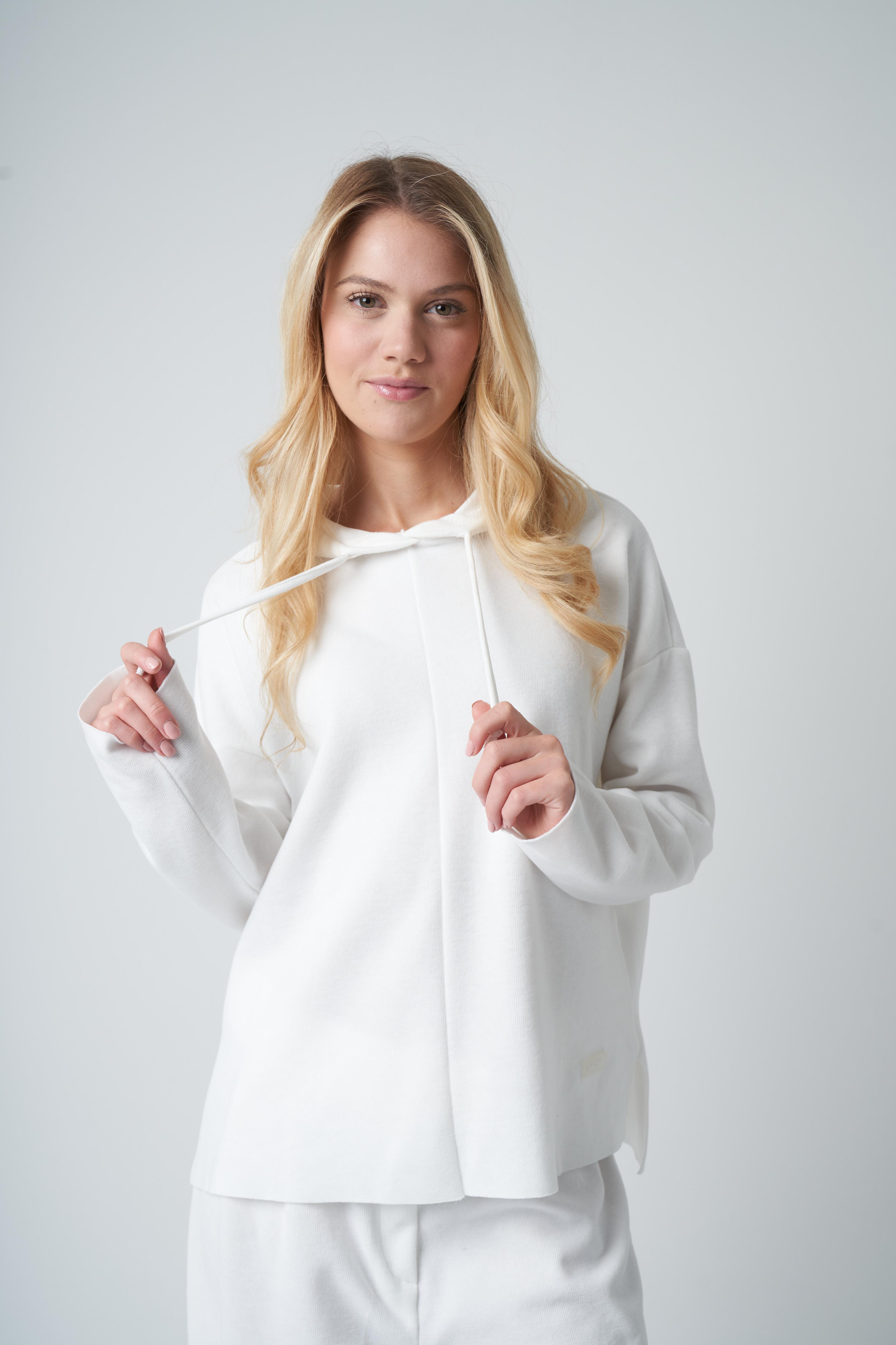 Kapüşonlu Triko Sweatshirt Ekru