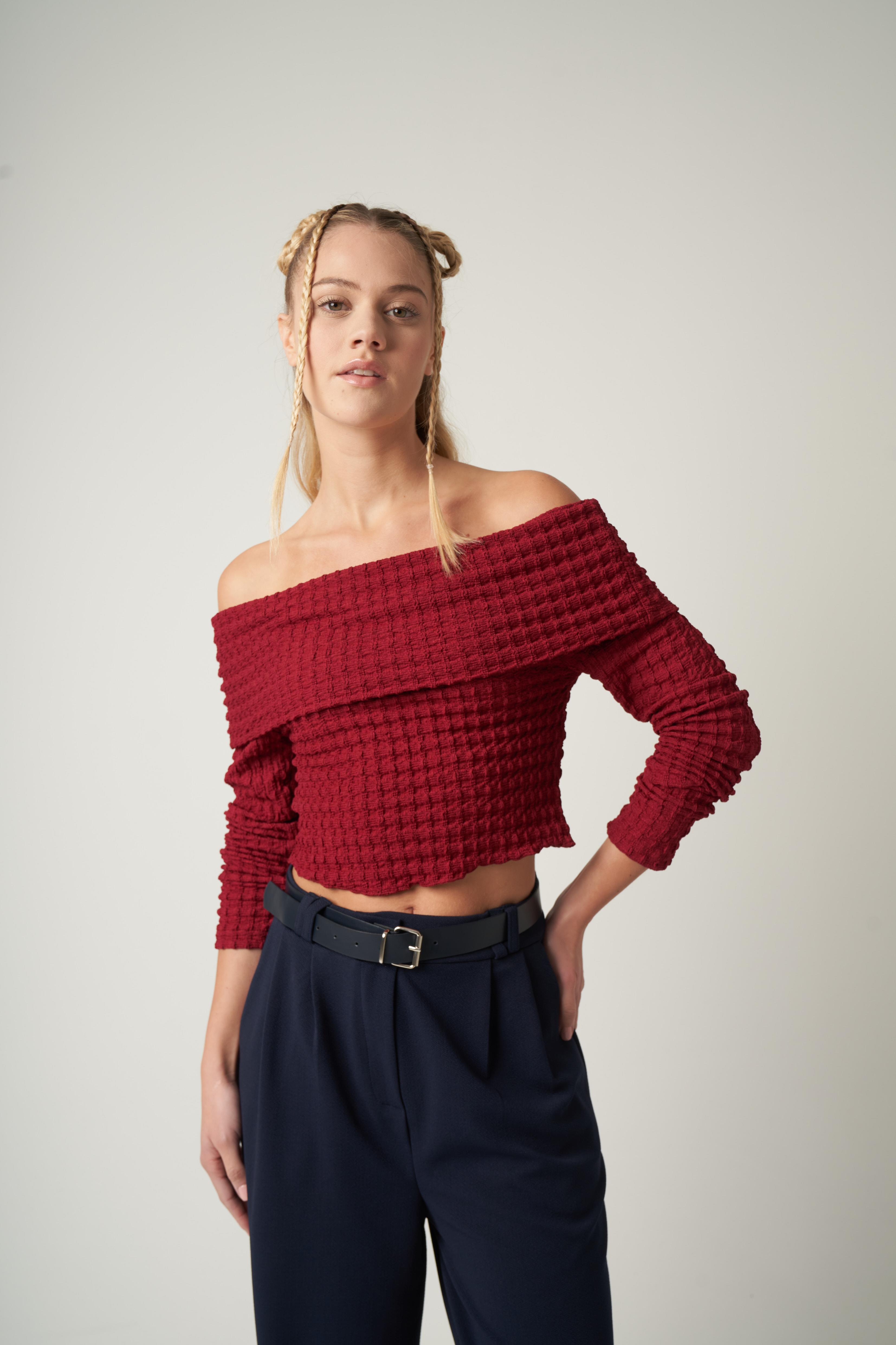 Madonna Yaka Bluz Bordo