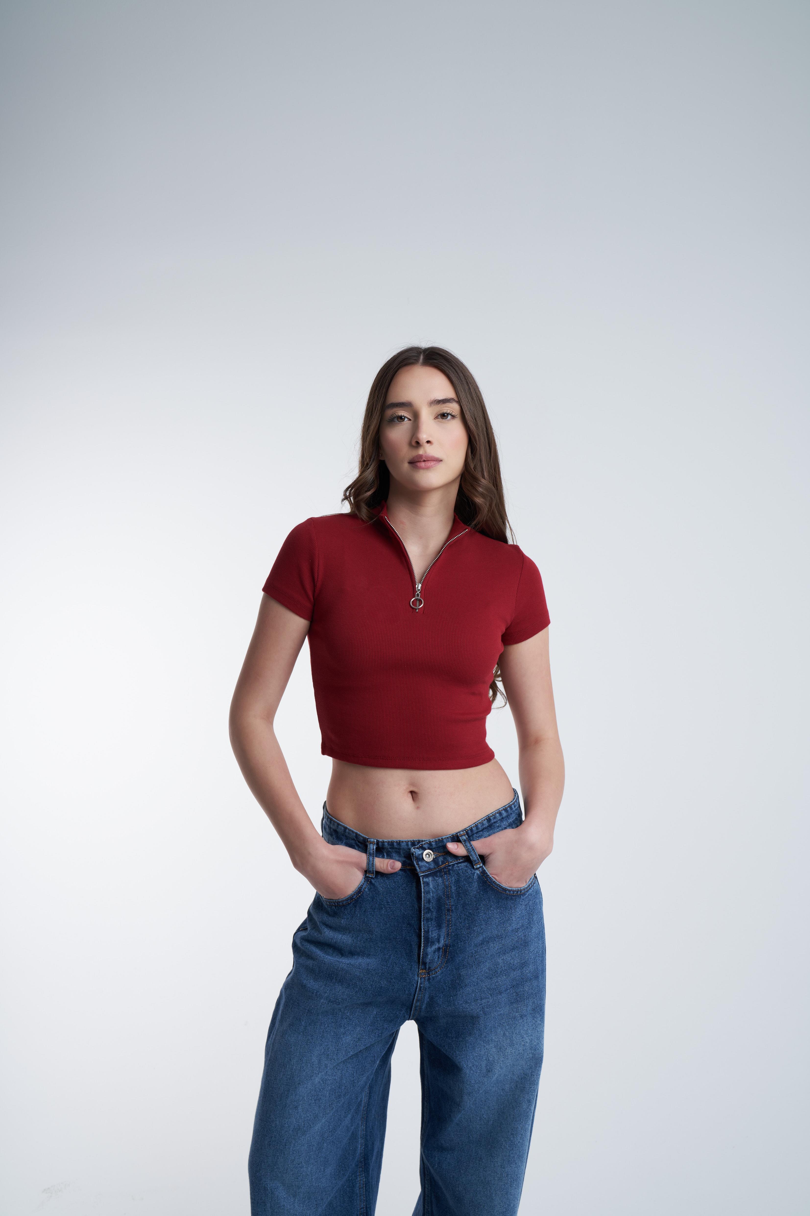 Kaşkorse Kısa Kol Bluz Bordo