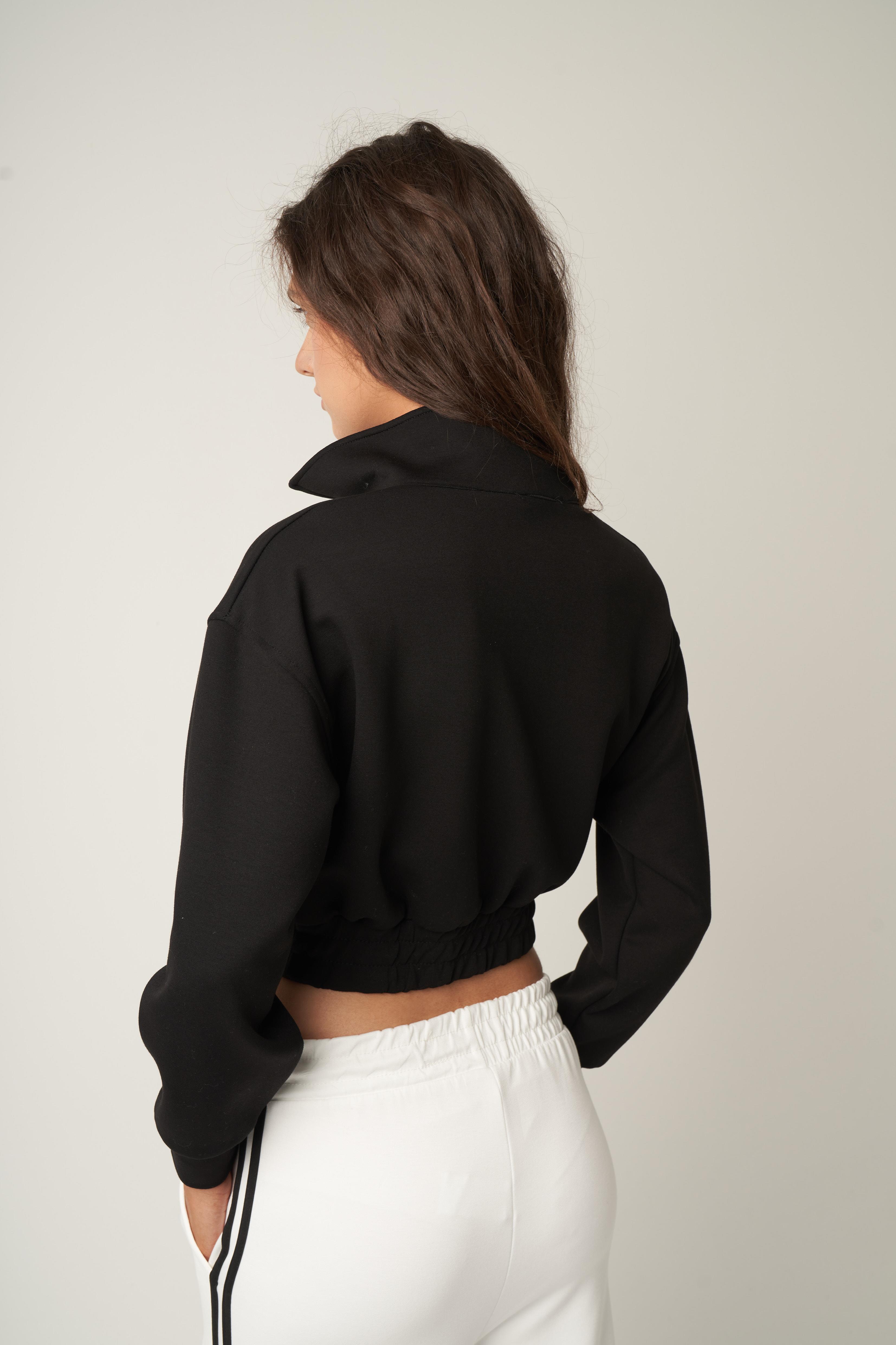 Fermuar Detaylı Kısa Sweatshirt Siyah