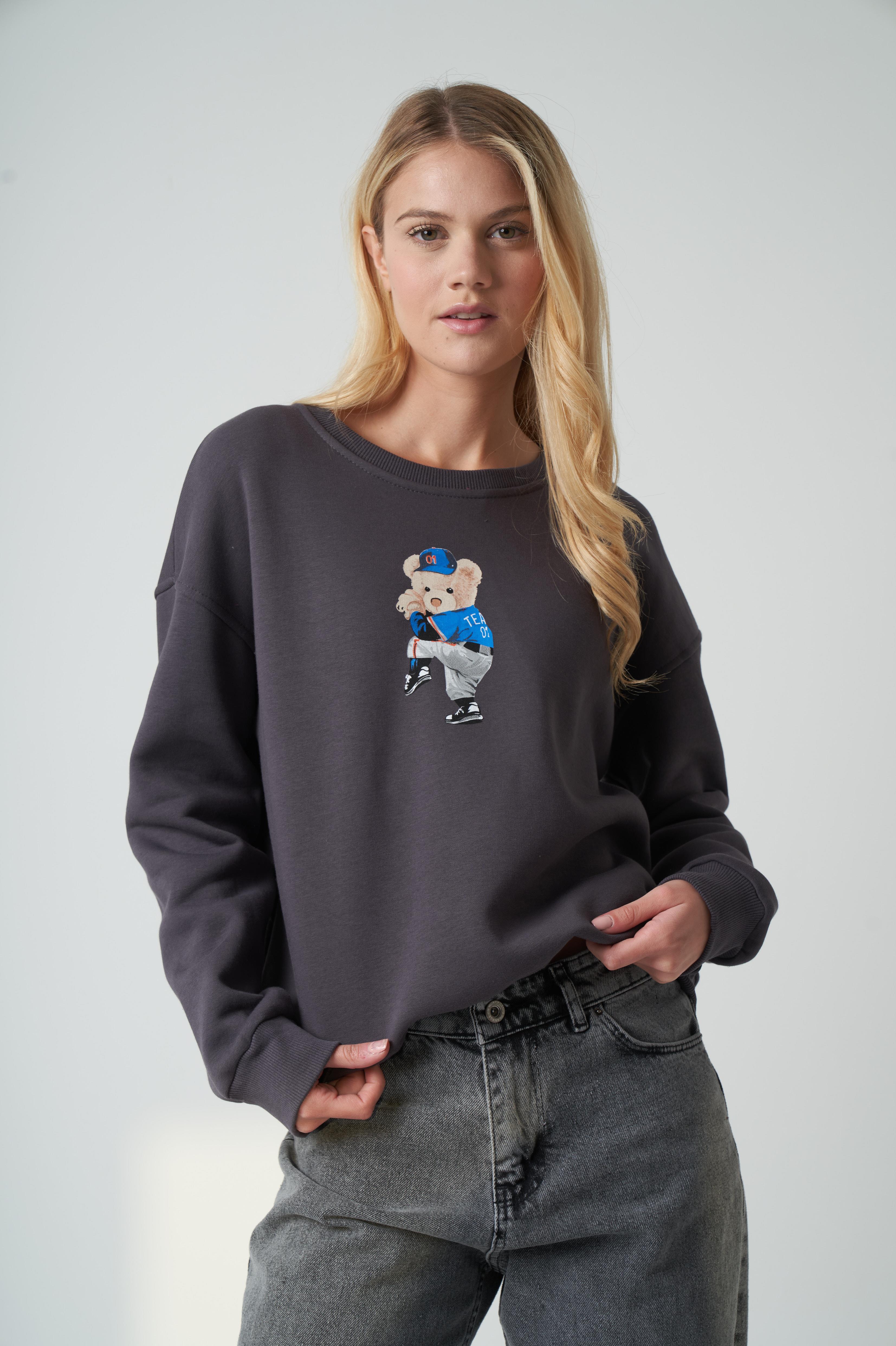 Ayıcık Baskılı Sweatshirt Antrasit