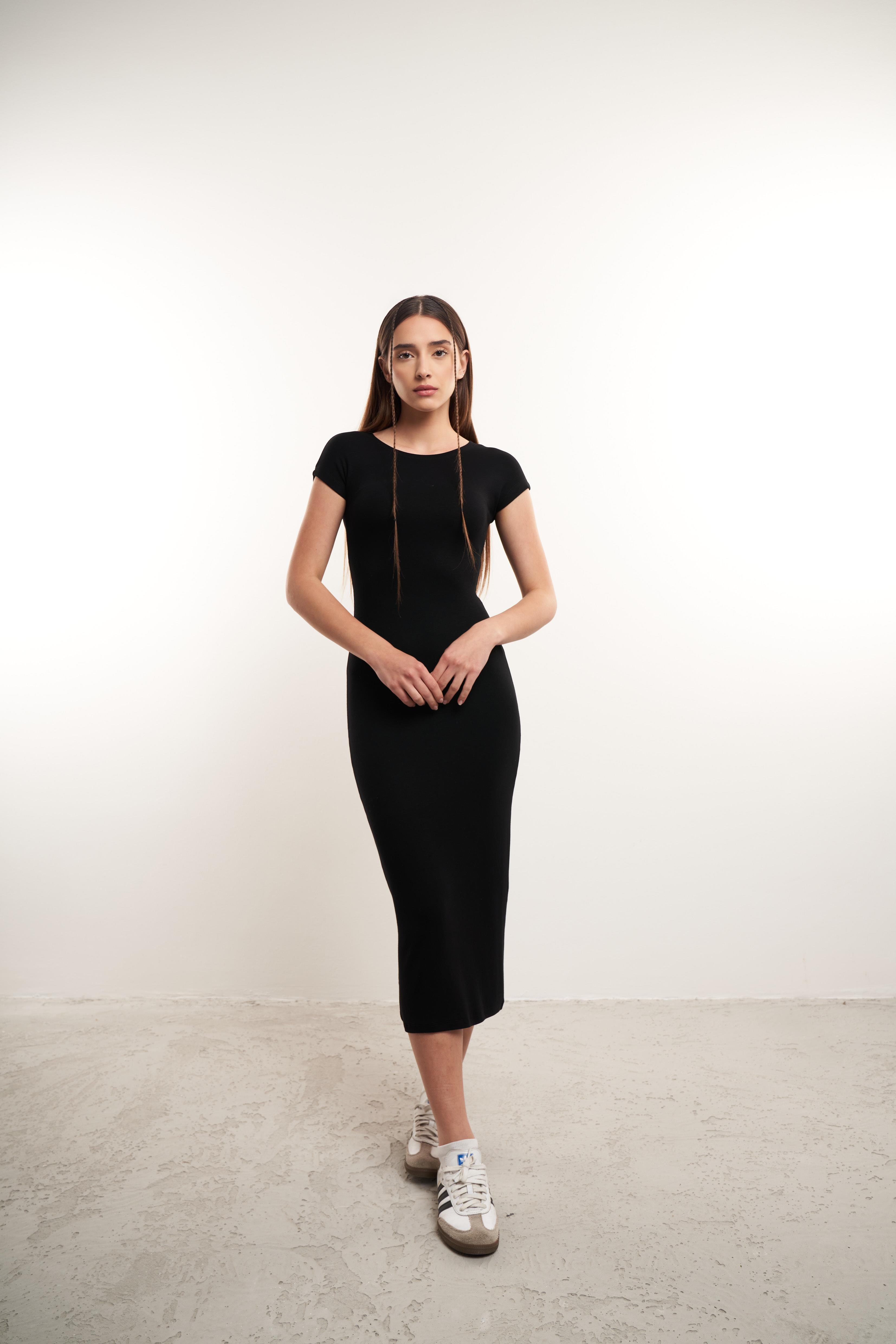 Bisiklet Yaka Uzun Elbise Siyah