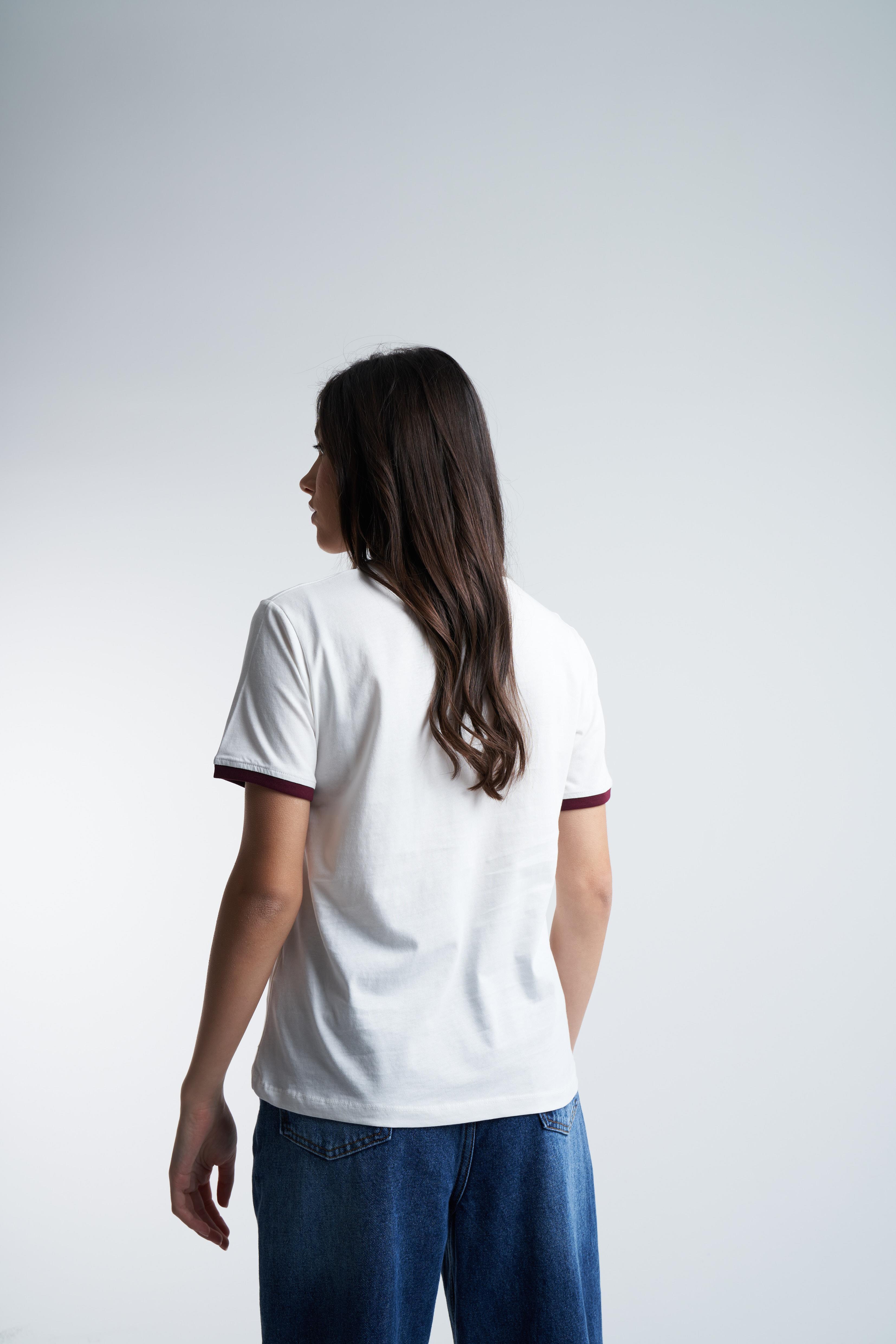 Bisiklet Yaka Kısa Kol T-Shirt Ekru