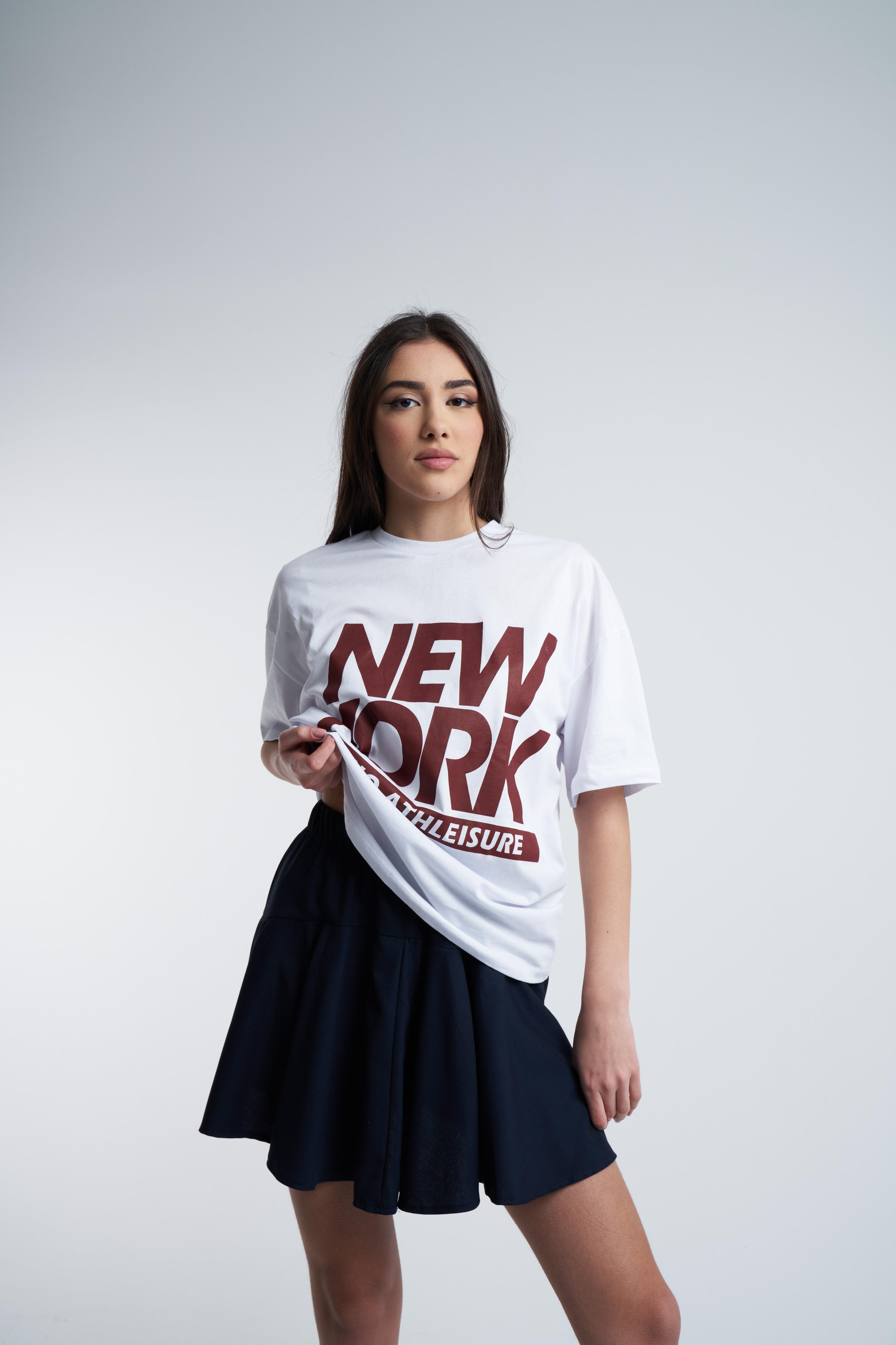 New York Baskılı Oversize T-shirt Beyaz