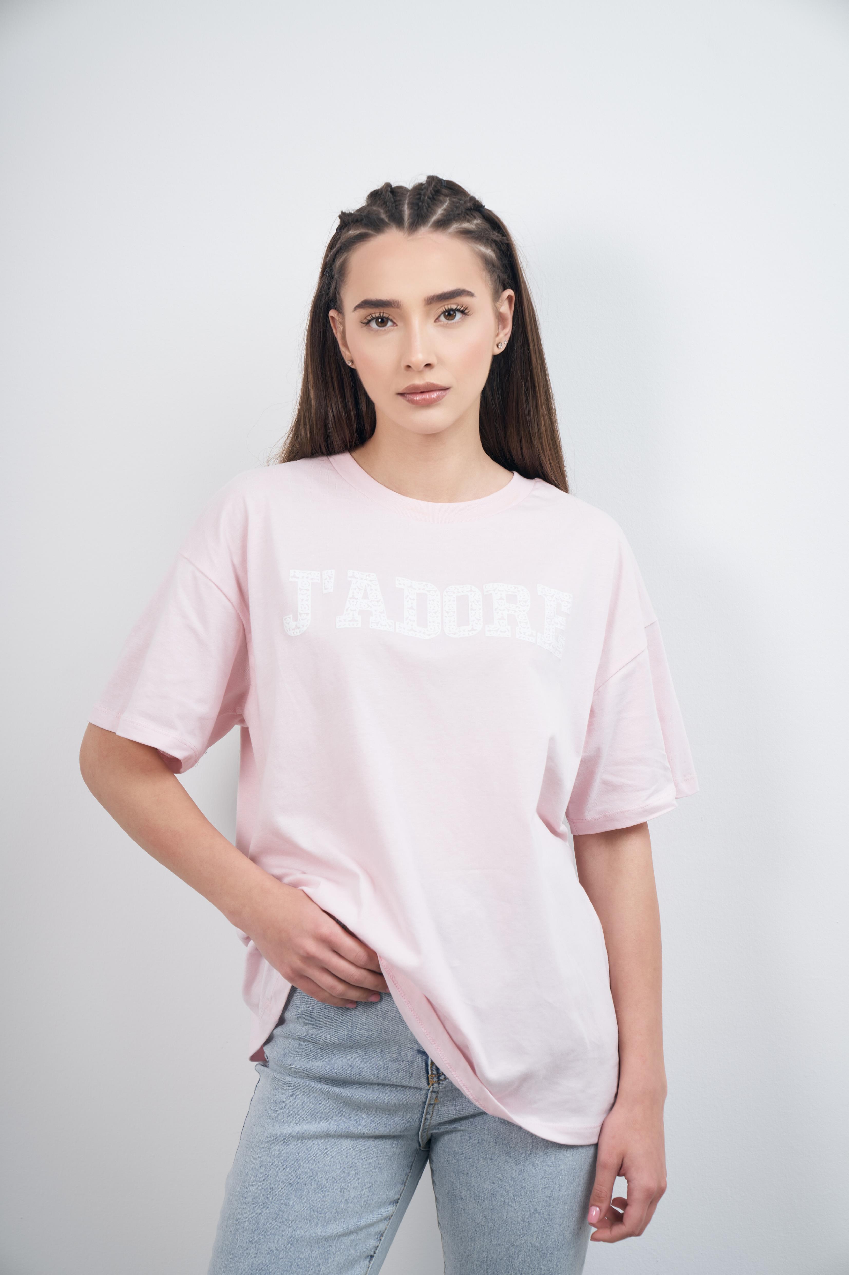 Jadore Baskılı T-shirt Toz Pembe