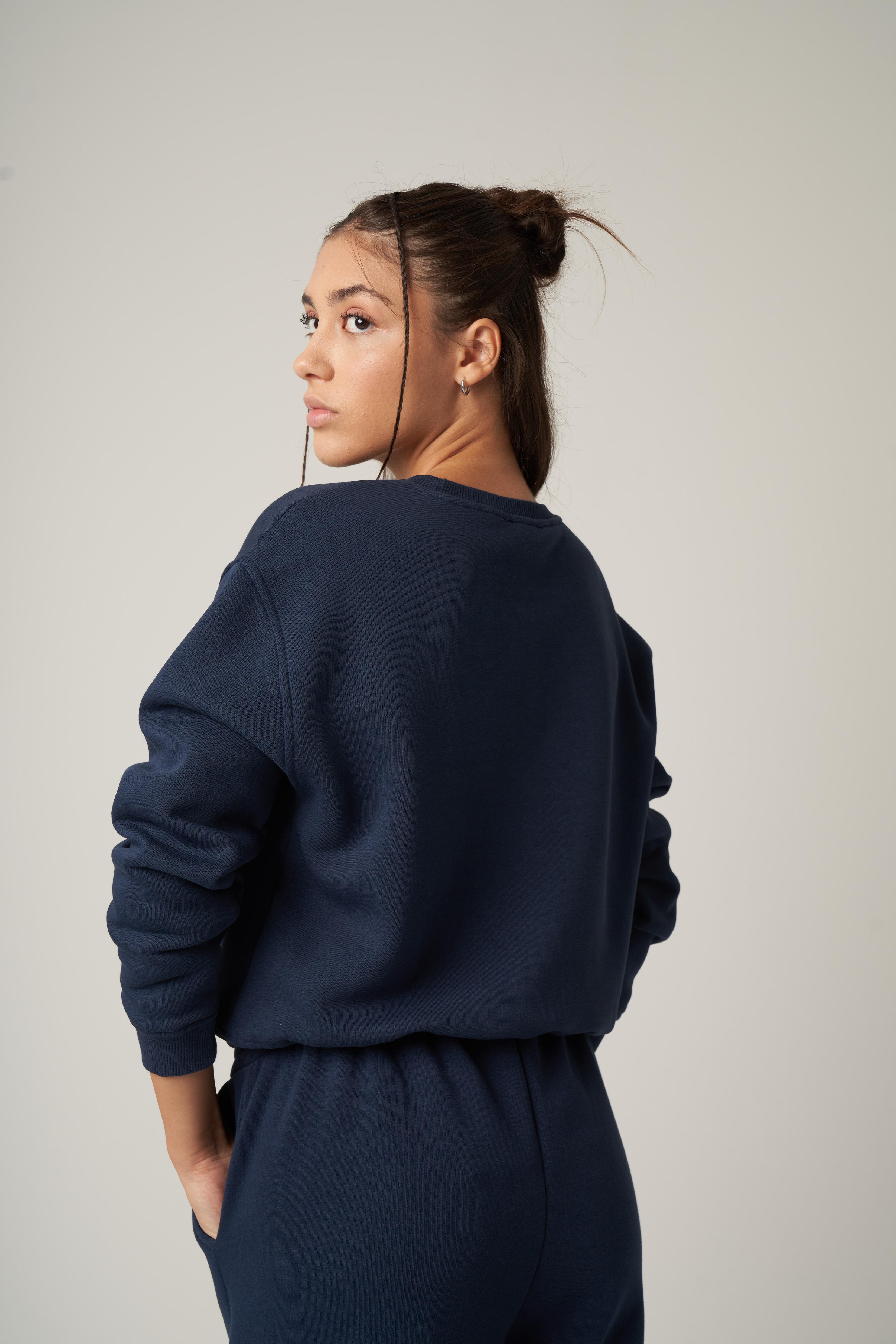 Basic Kısa Sweatshirt Lacivert