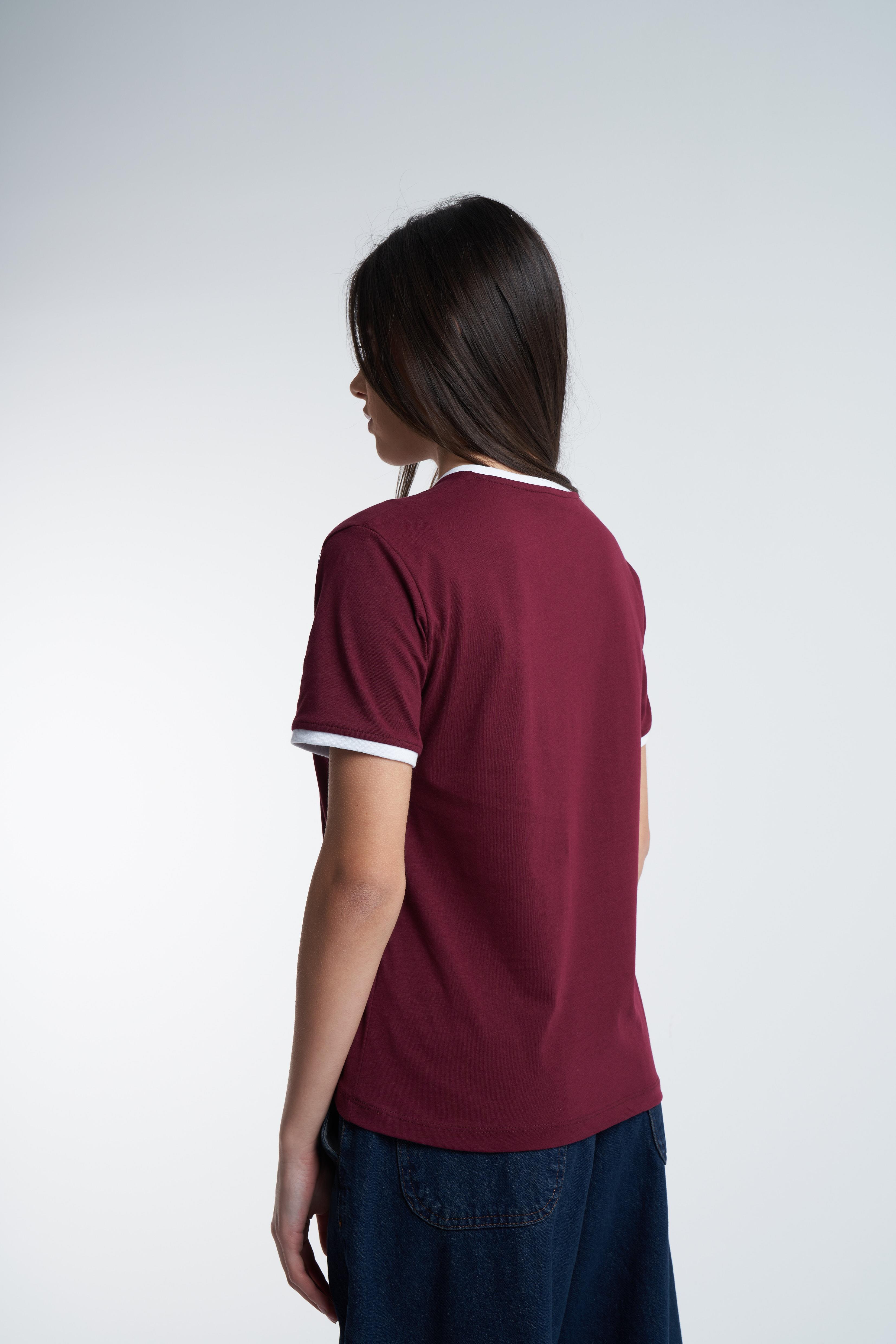 Bisiklet Yaka Kısa Kol T-Shirt Bordo