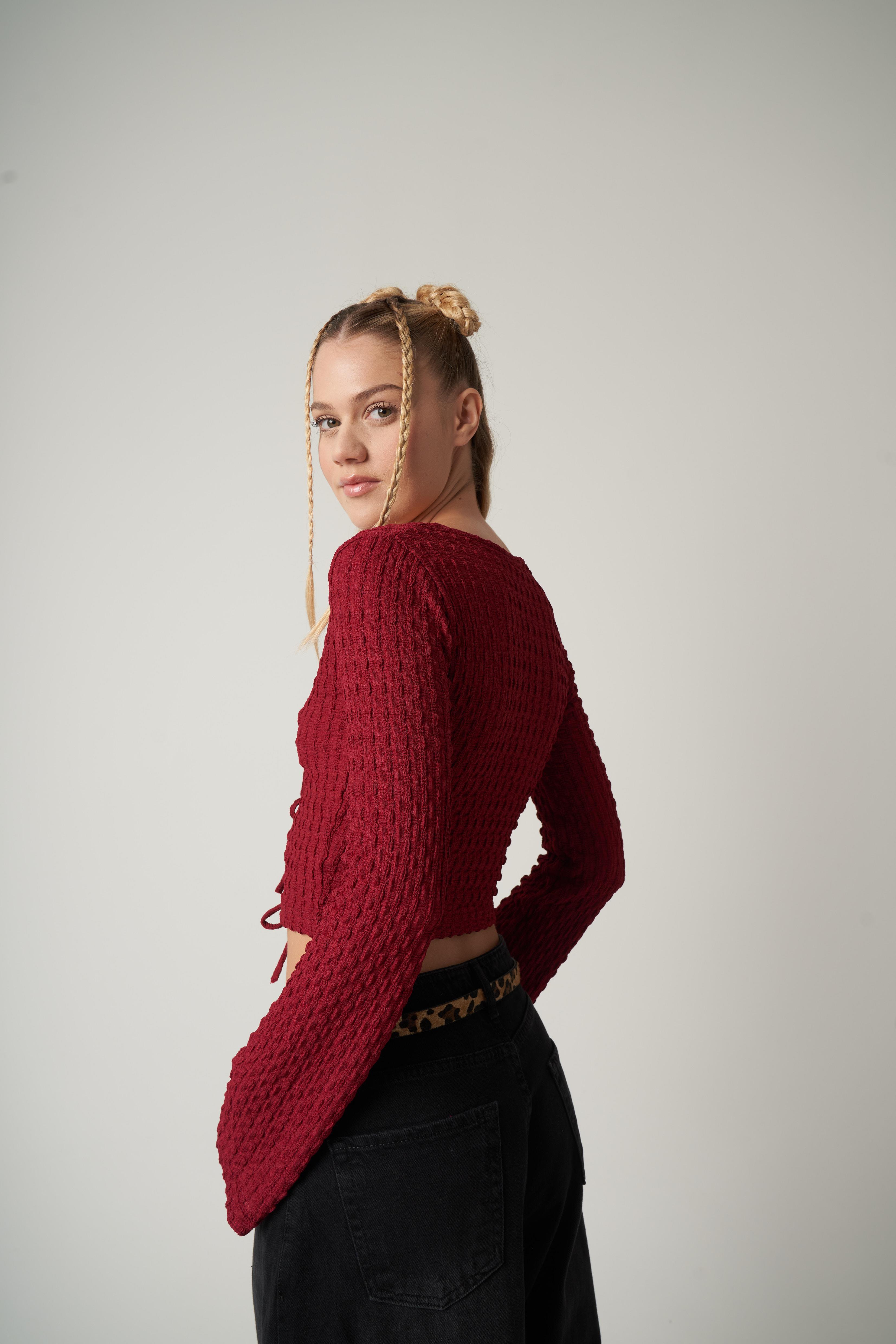 Ön Bağlama Detaylı Bluz Bordo