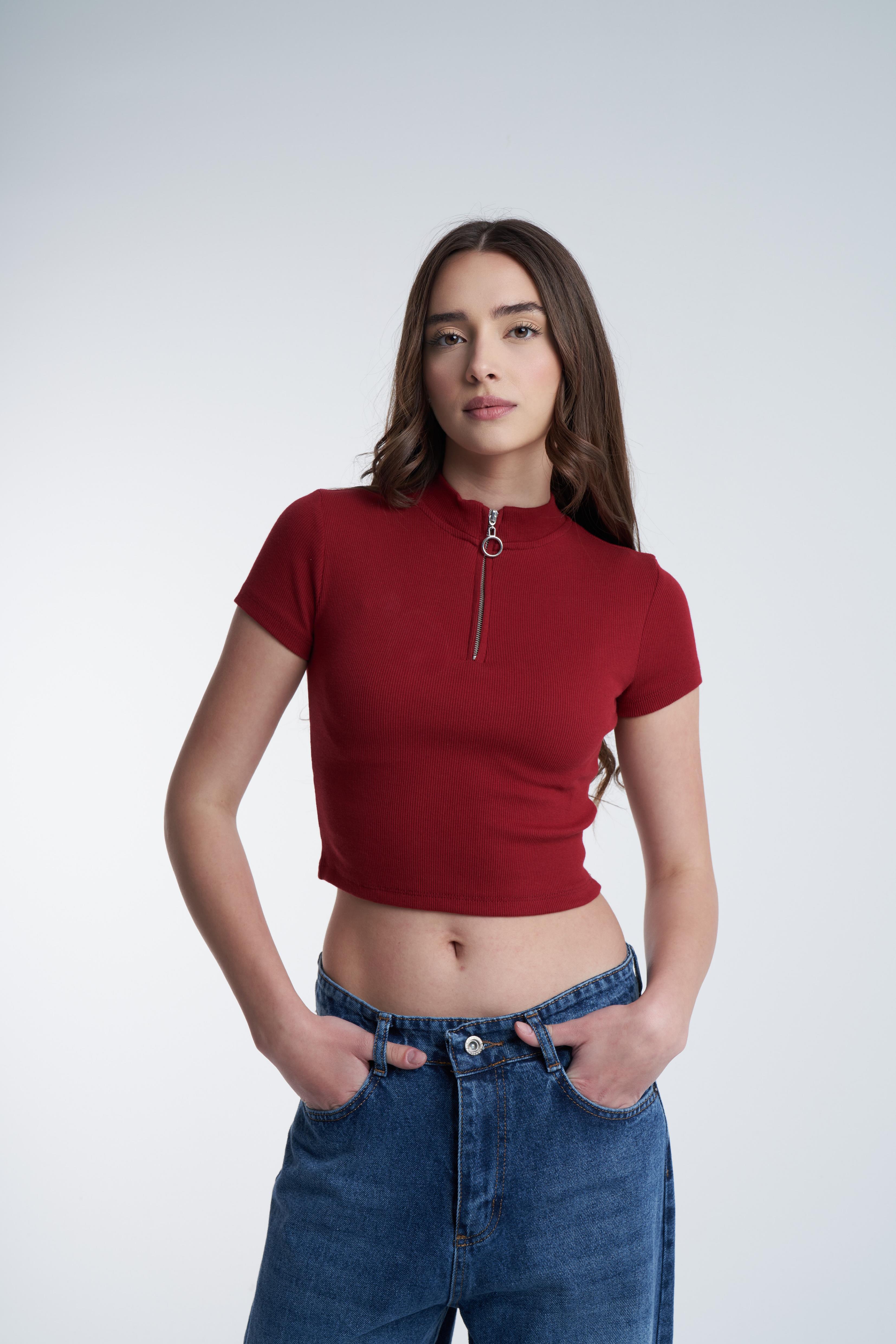 Kaşkorse Kısa Kol Bluz Bordo