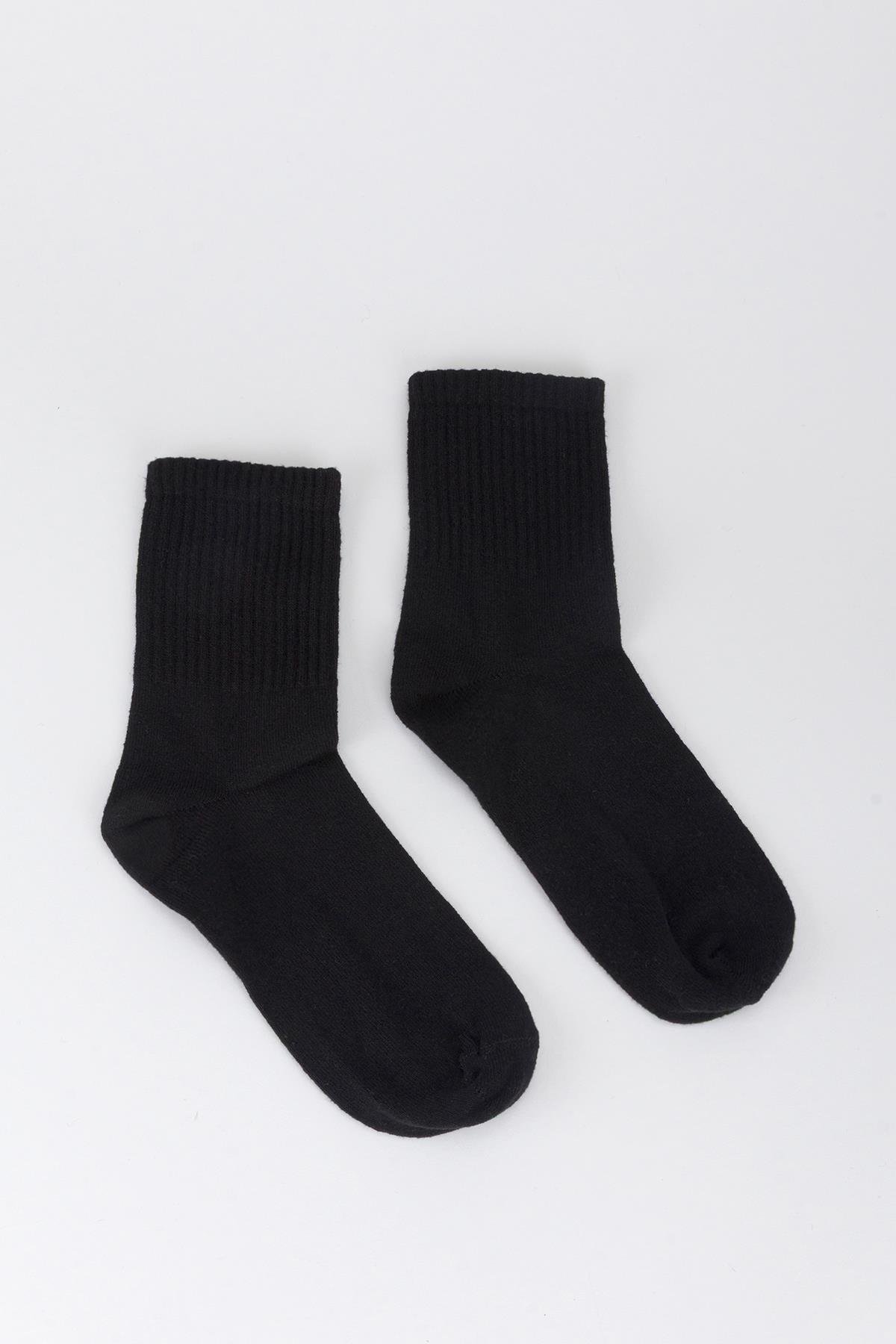 3lü Penye Düz Çorap Siyah