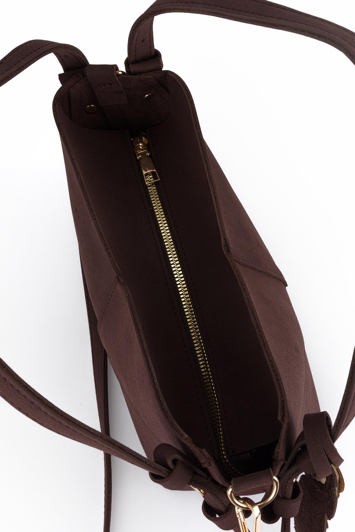 Asimetrik Süet Çapraz Çanta Kahve