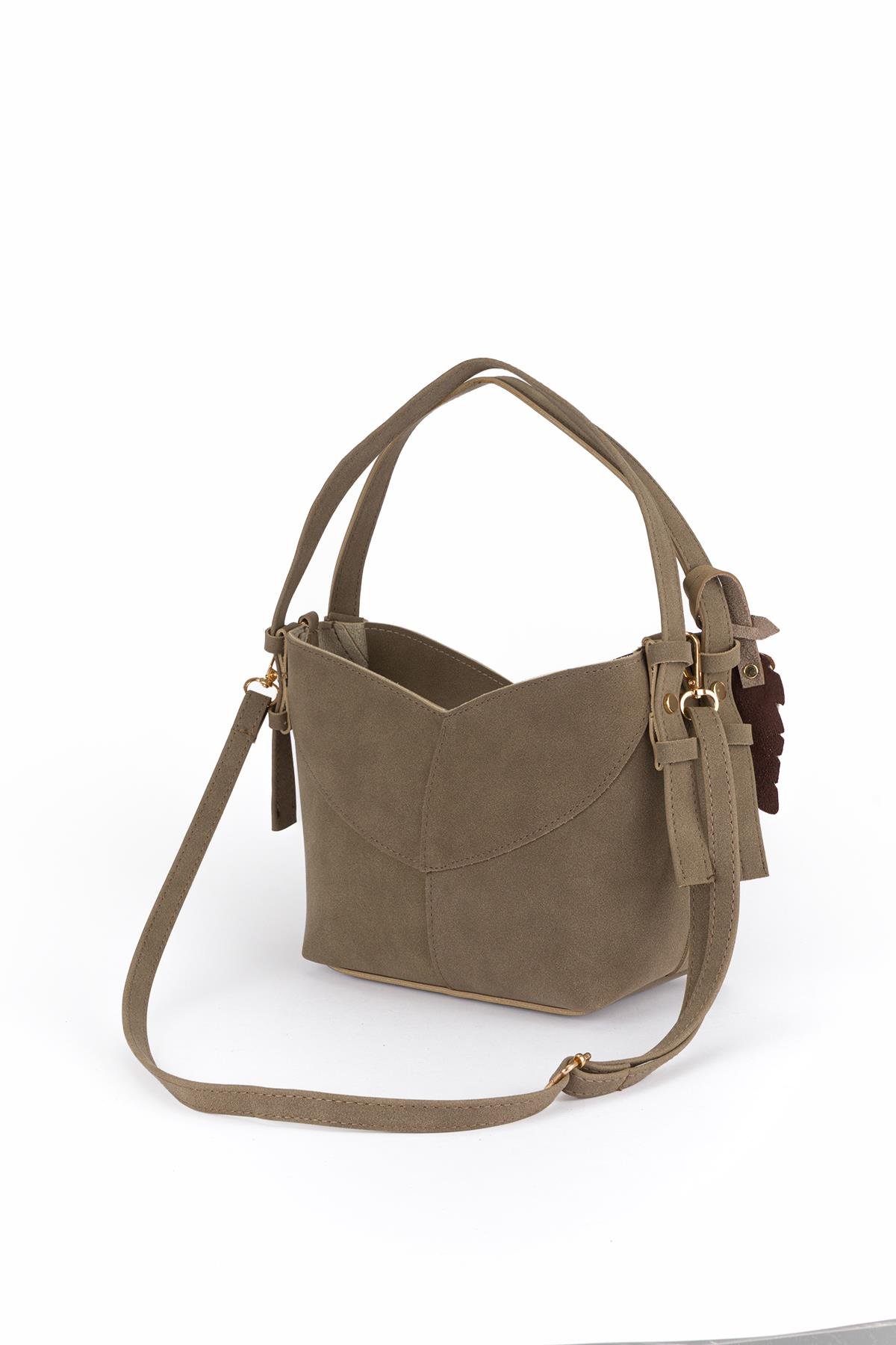 Asimetrik Süet Çapraz Çanta Vizon