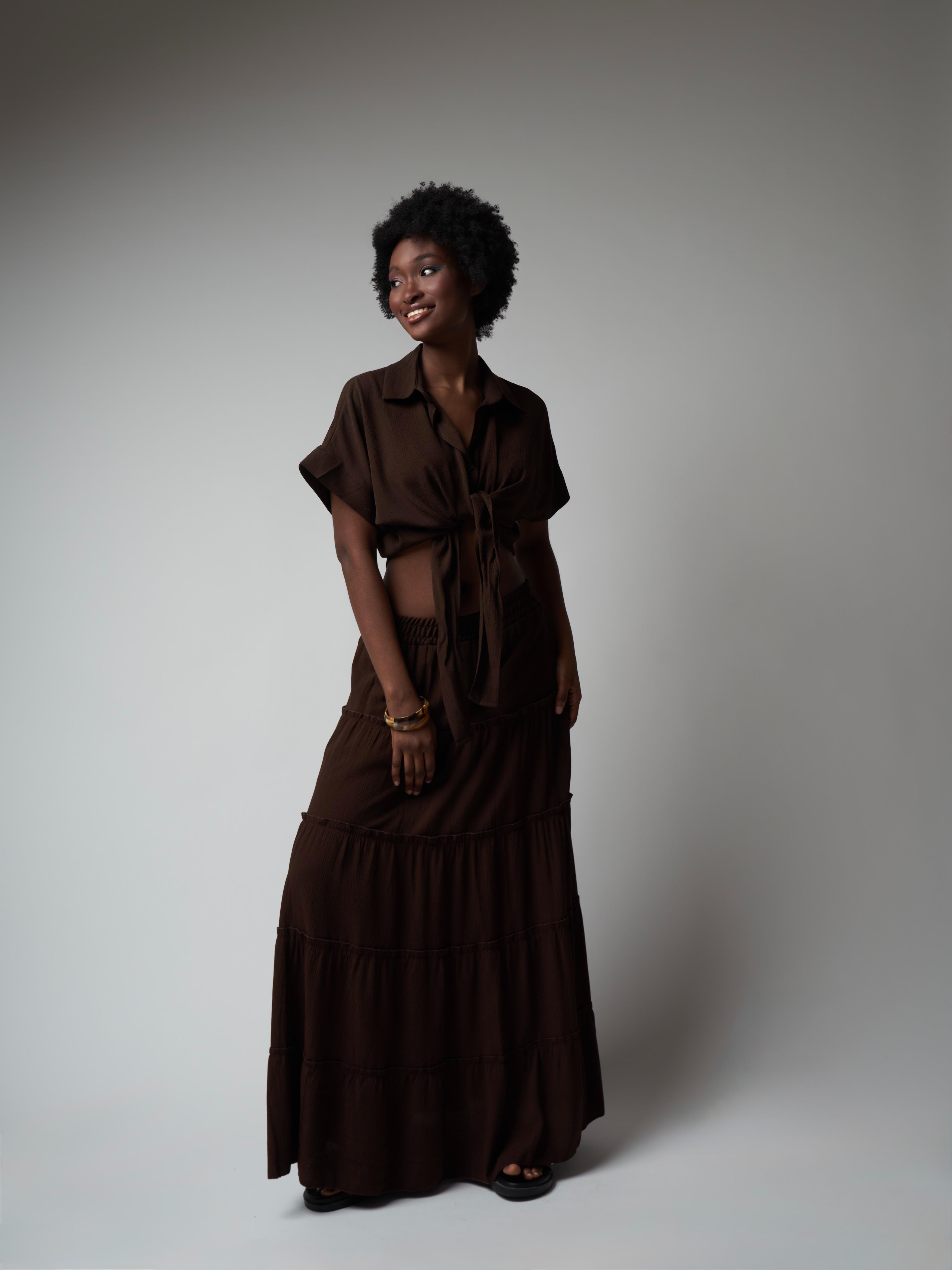 Astarlı Uzun Etek Kahve