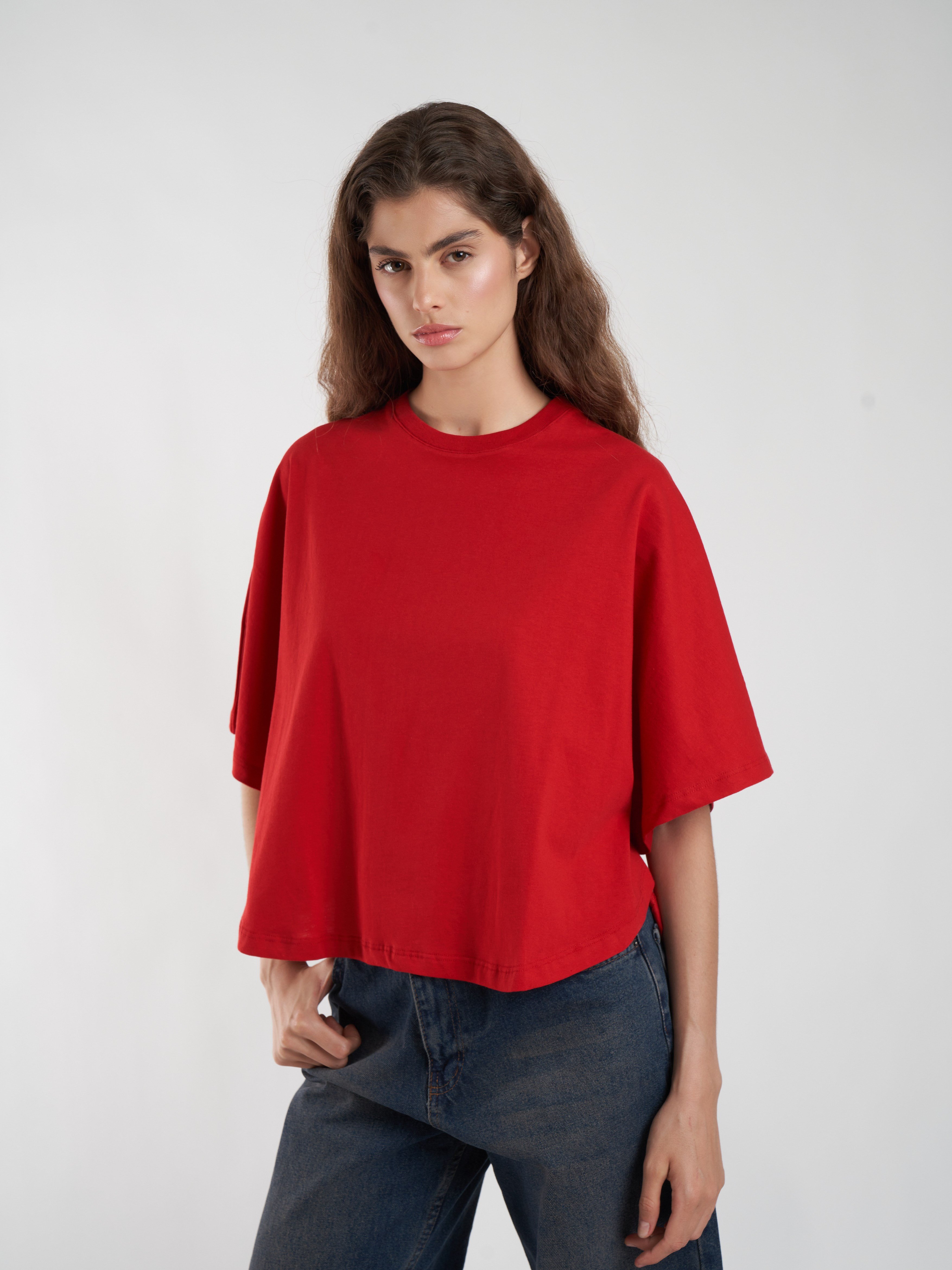 Basic Geniş Kol T-shirt Kırmızı