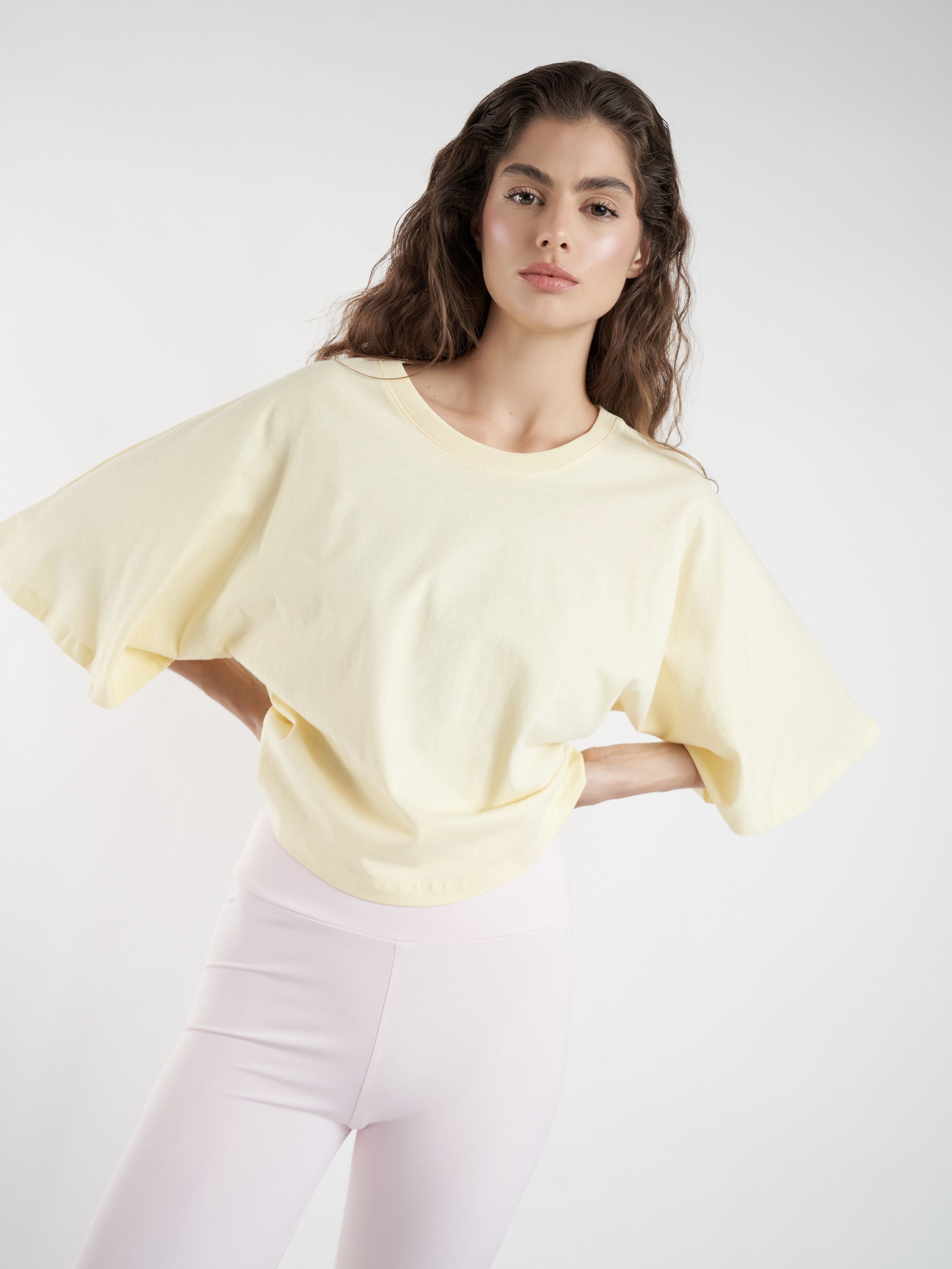 Basic Geniş Kol T-shirt Sarı