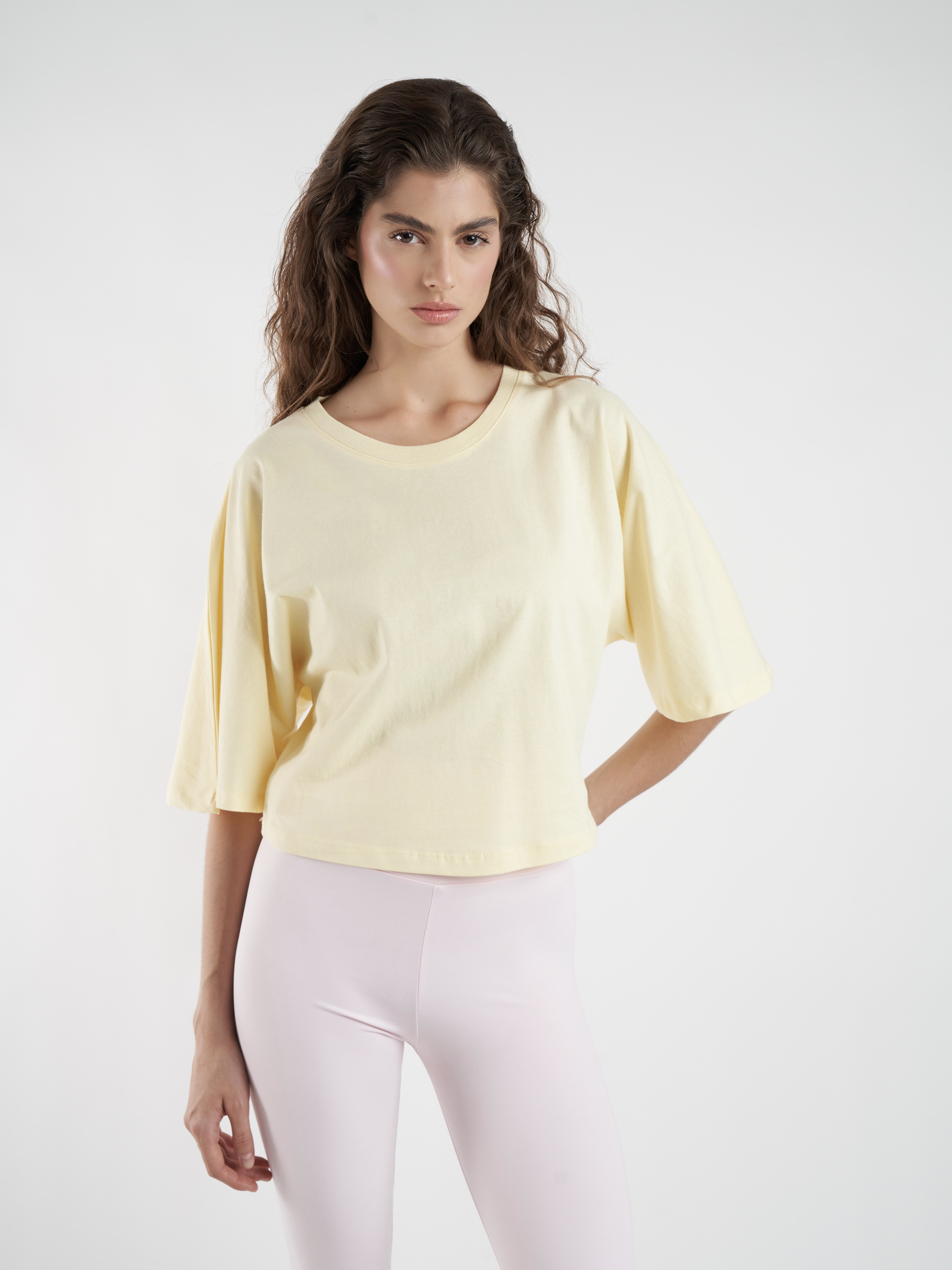 Basic Geniş Kol T-shirt Sarı