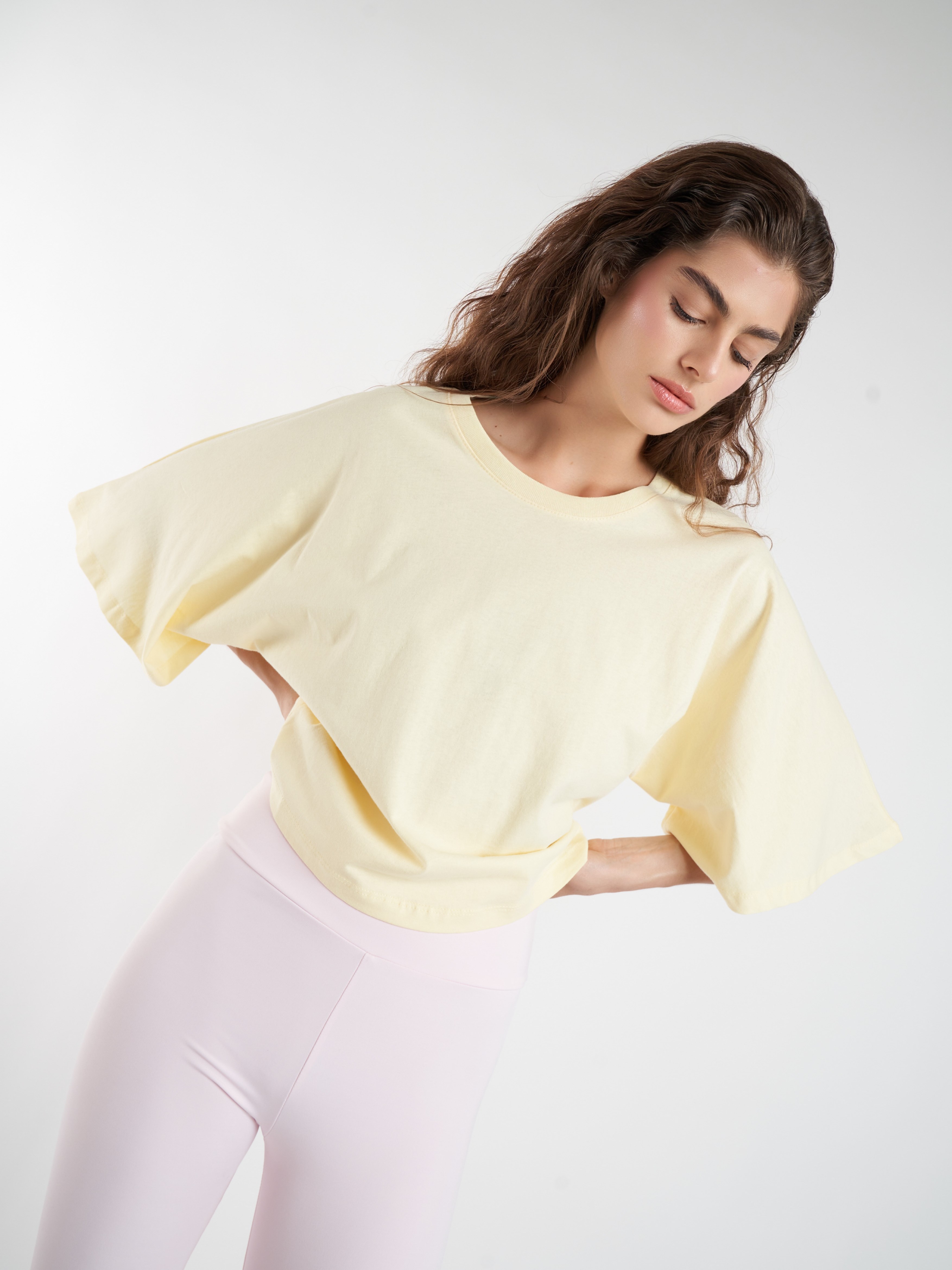 Basic Geniş Kol T-shirt Sarı