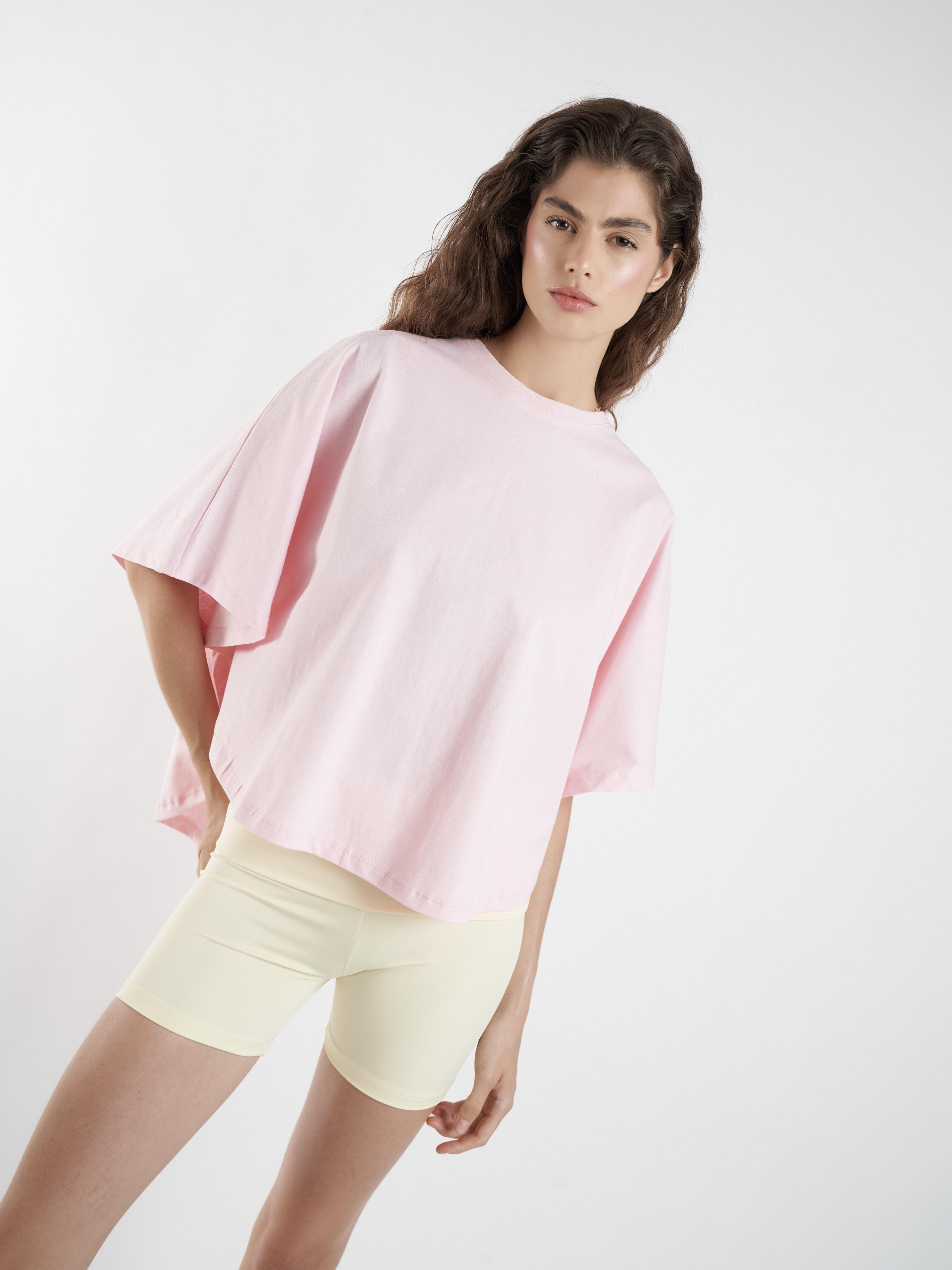Basic Geniş Kol T-shirt Toz Pembe
