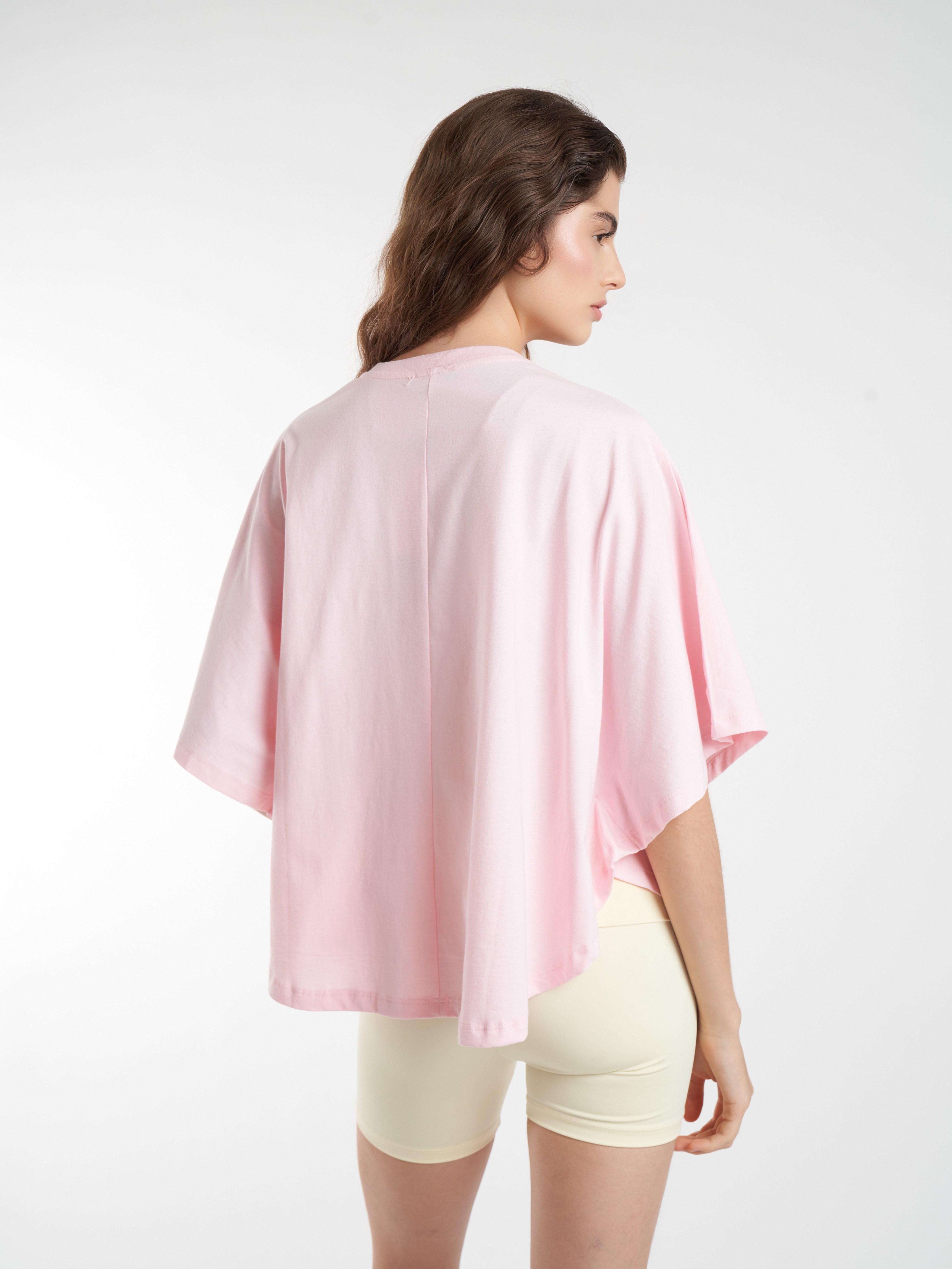 Basic Geniş Kol T-shirt Toz Pembe