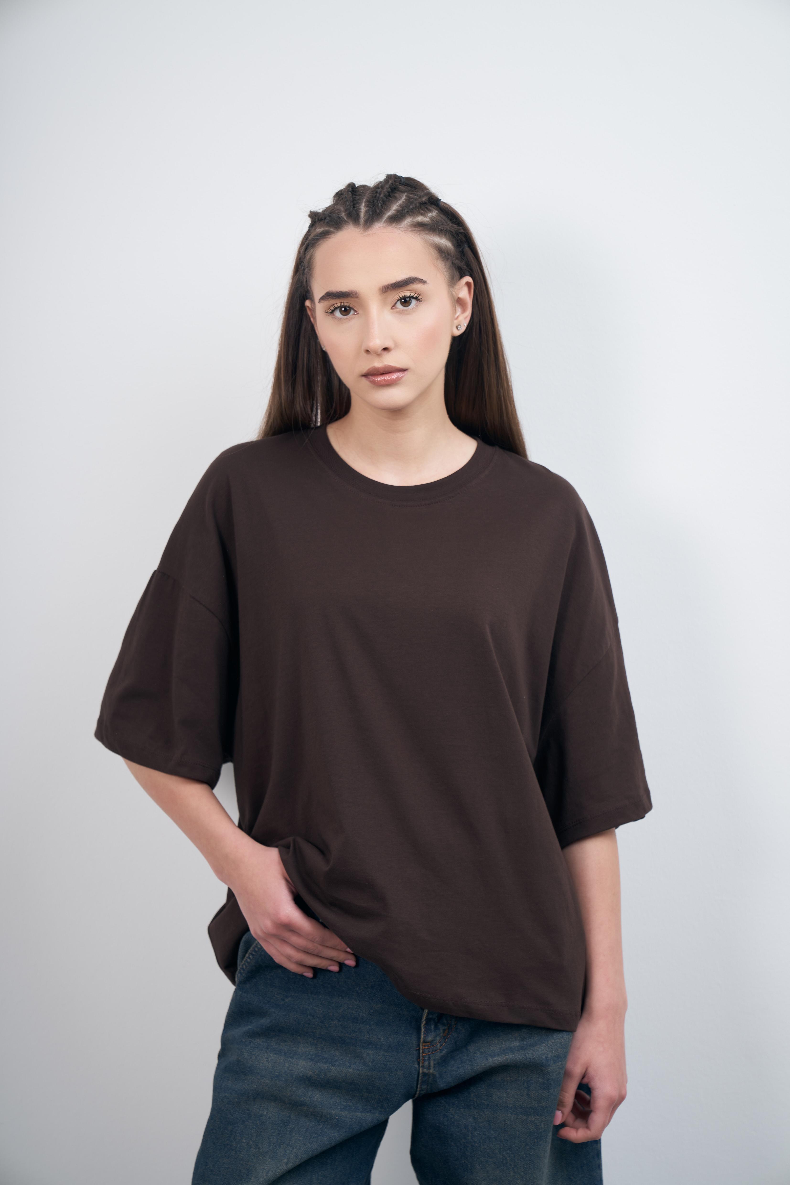 Basic Oversize Kısa Kol T-shirt Kahve