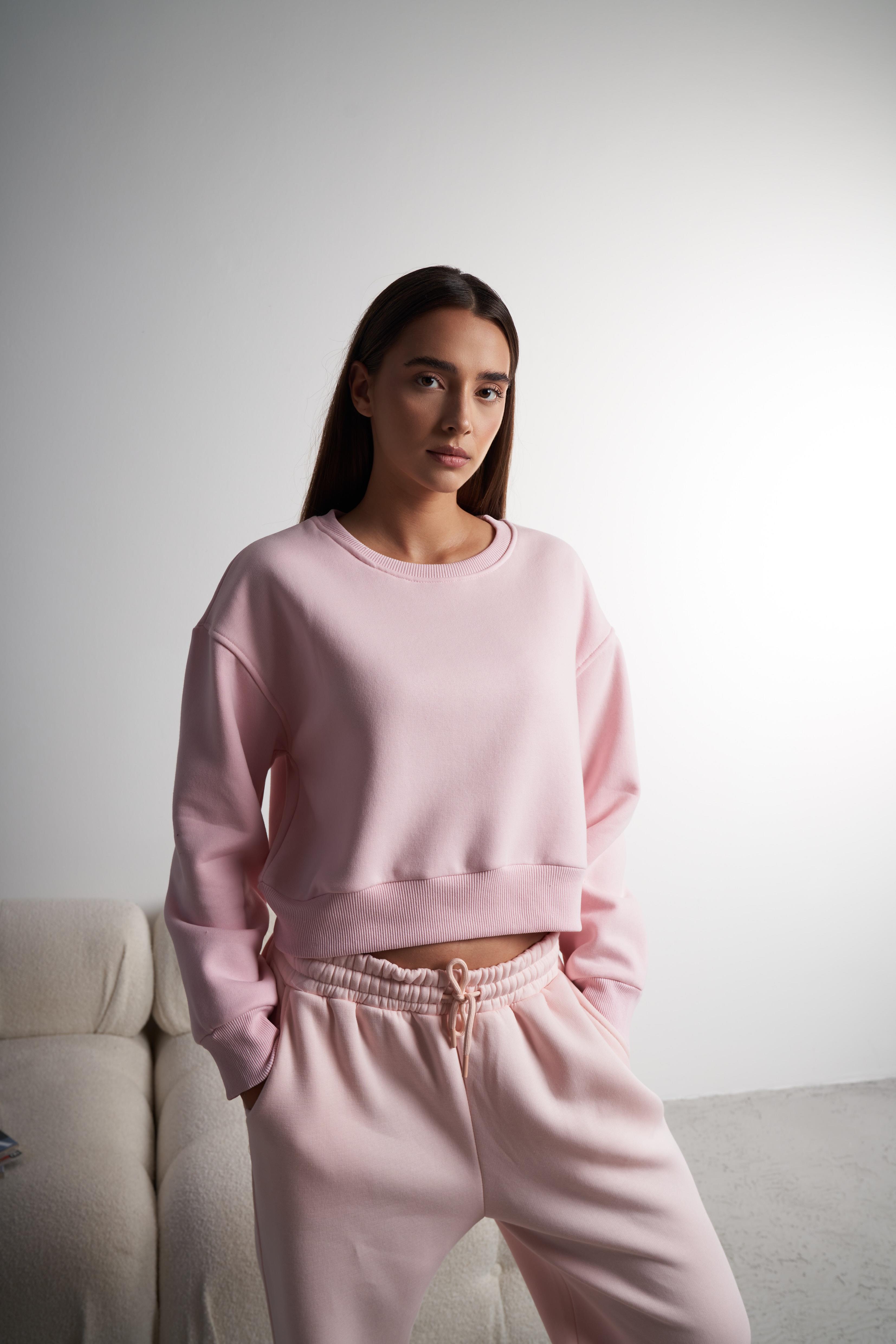 Basic Kısa Sweatshirt Pembe