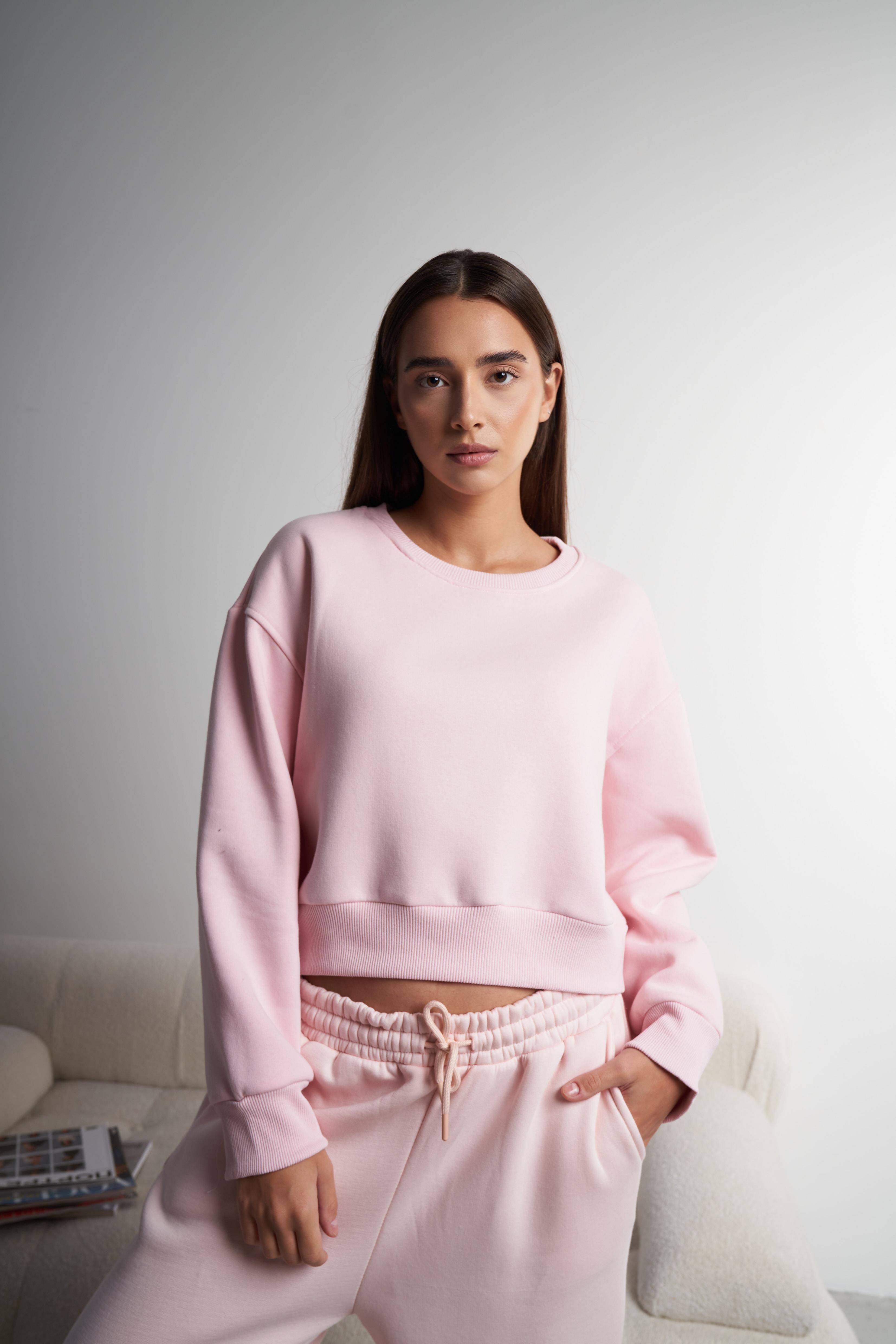 Basic Kısa Sweatshirt Pembe