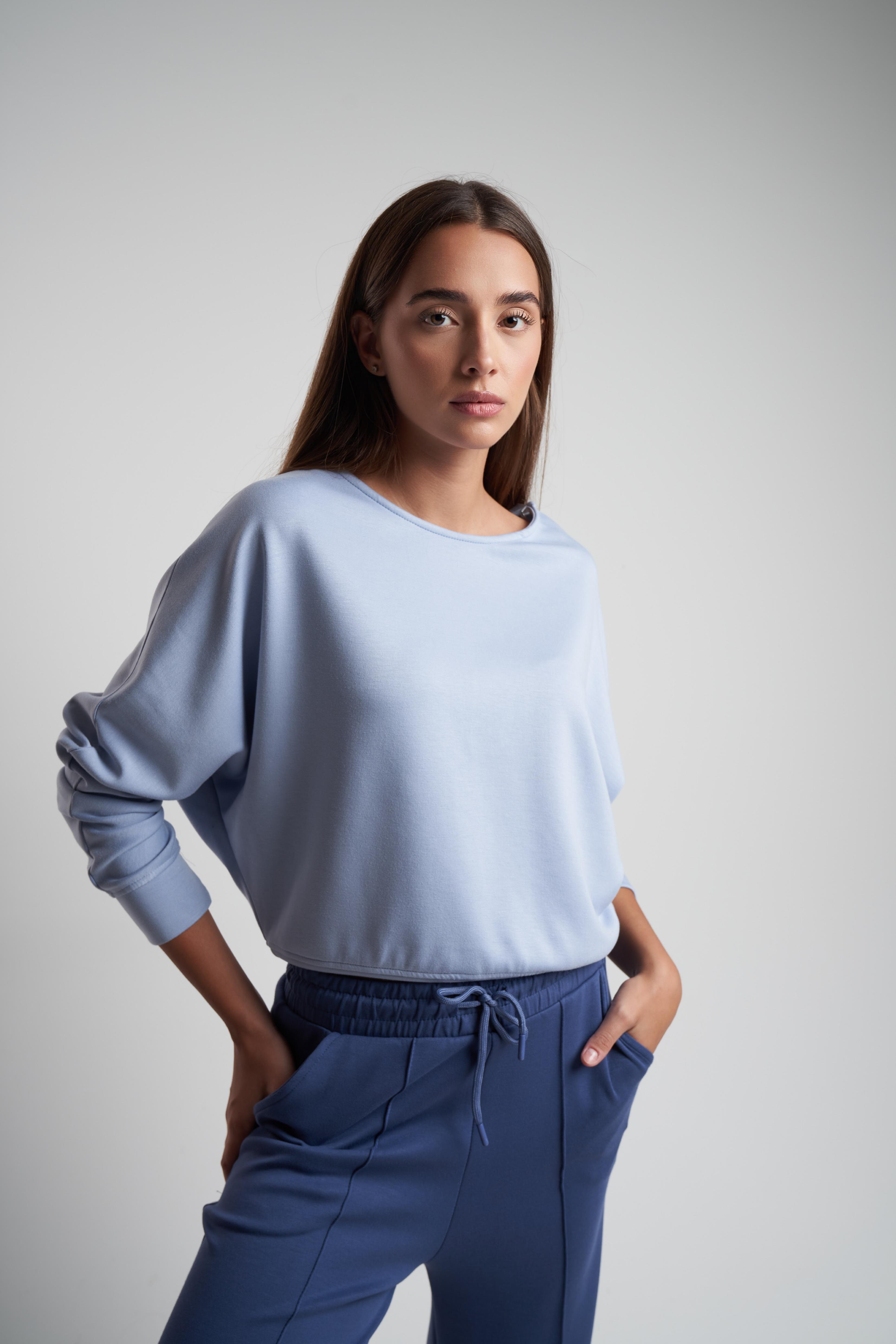Basic Modal Kumaş Sweatshirt Bebe Mavi