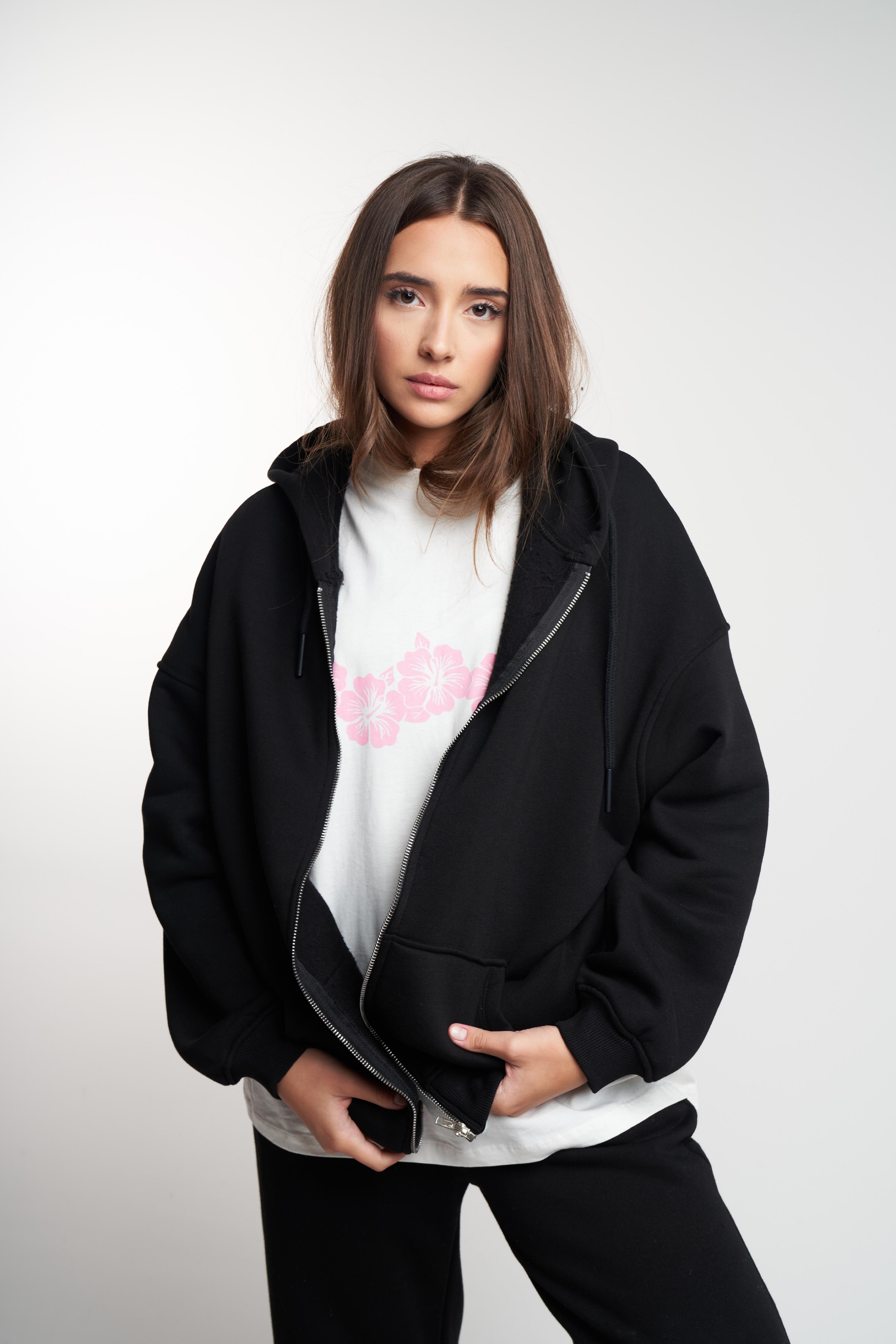 Basic Oversize Şardonlu Sweatmont Siyah