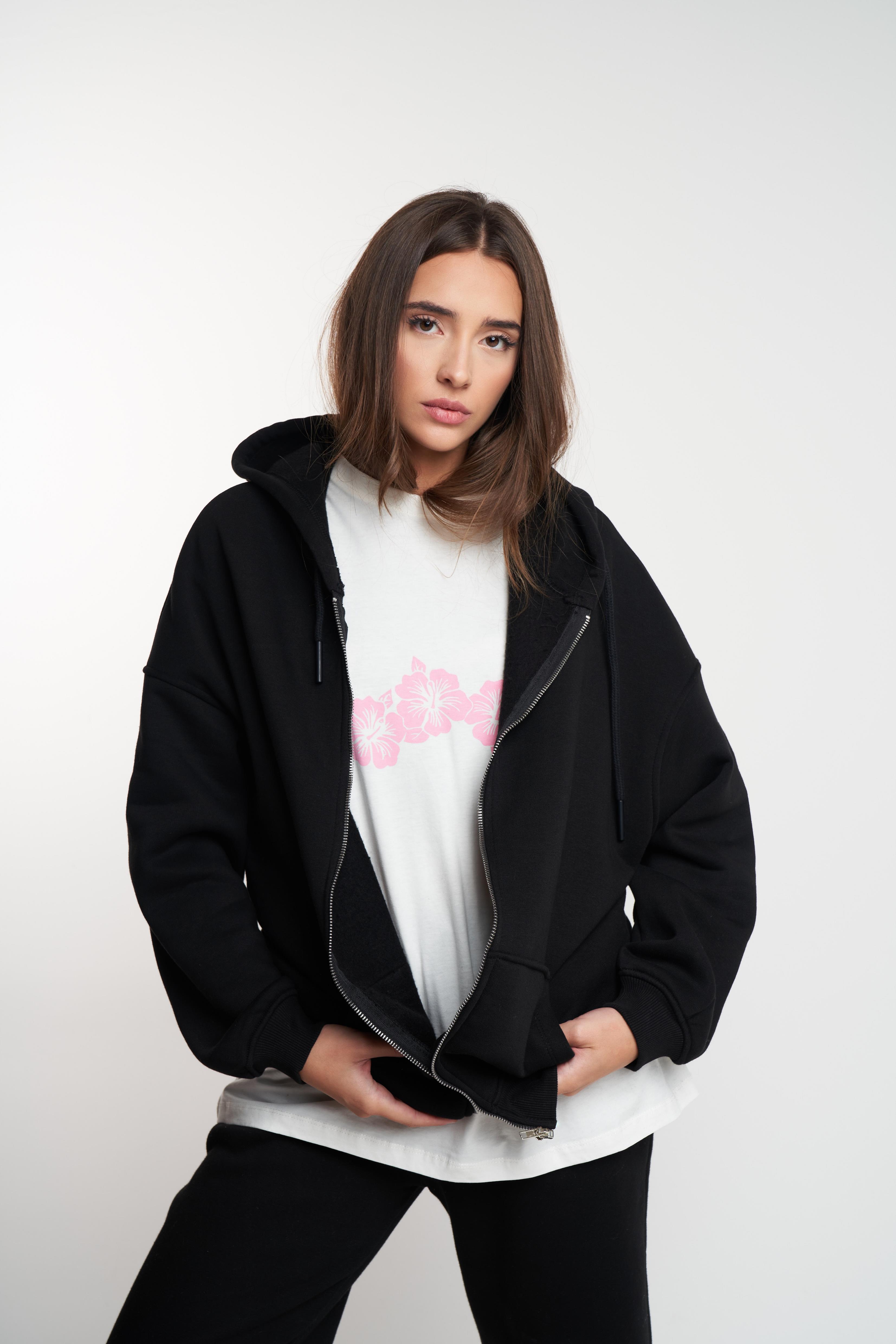 Basic Oversize Şardonlu Sweatmont Siyah