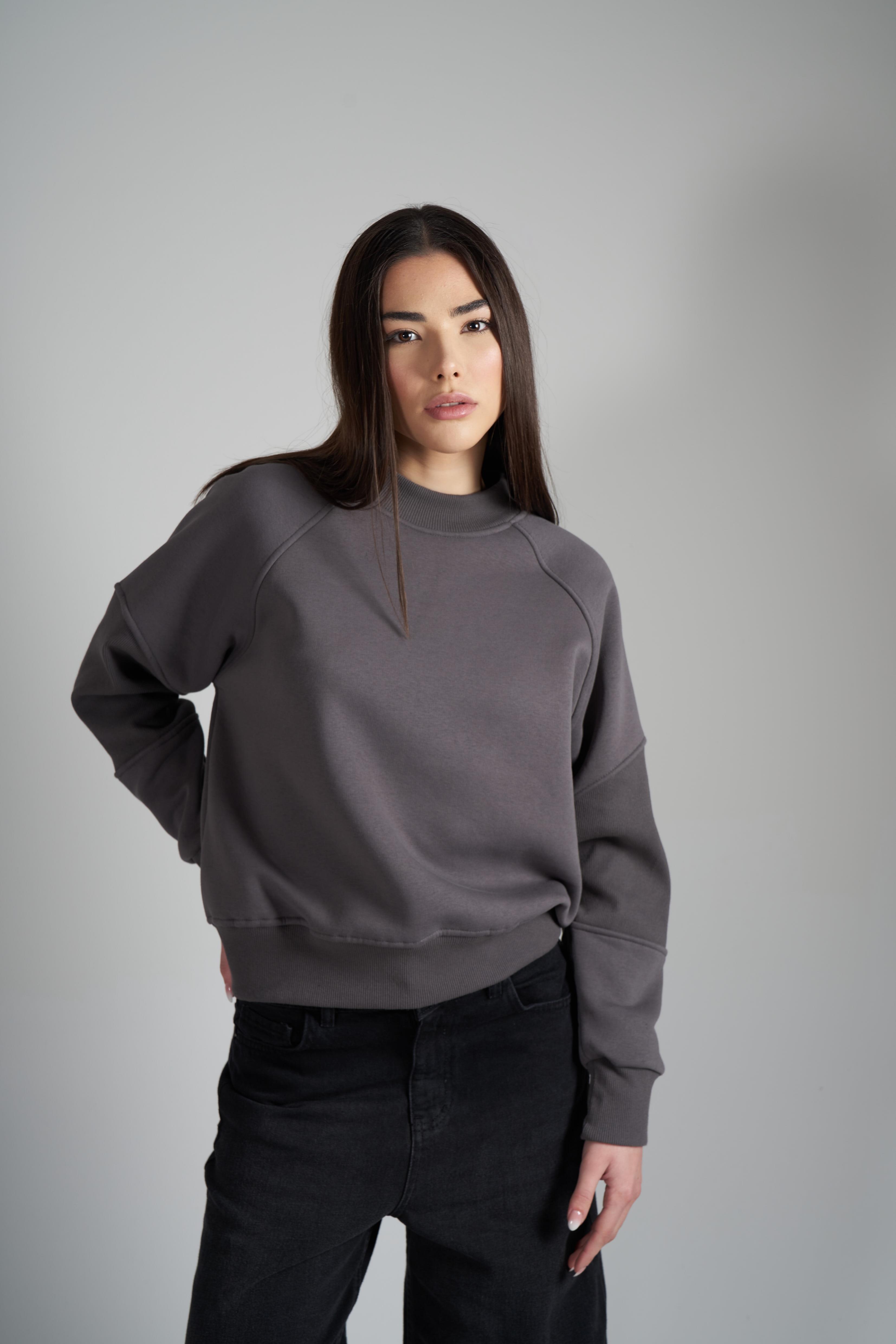 Basic Şardonlu Sweatshirt Koyu Gri