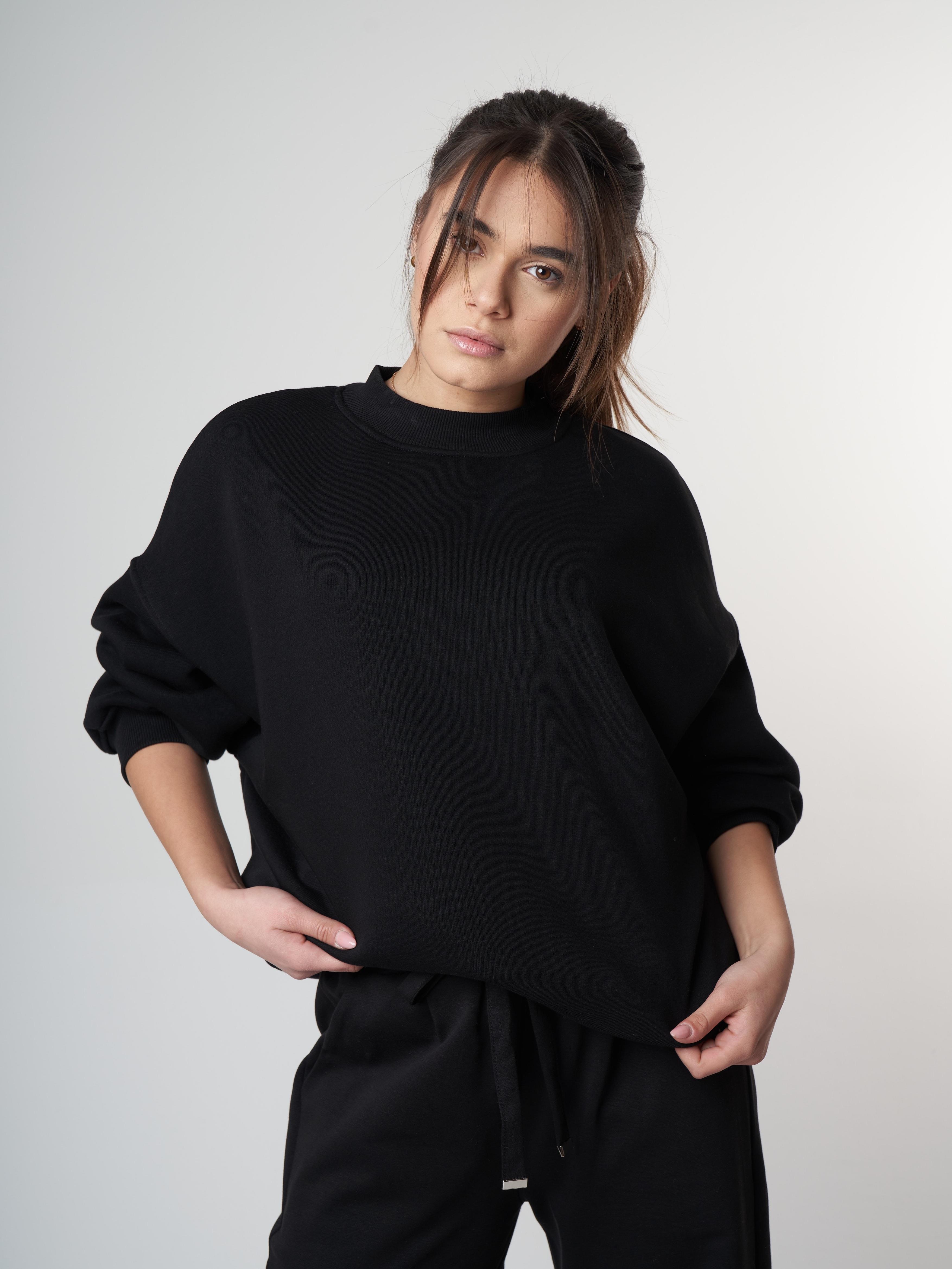 Basic Şardonlu Sweatshirt Siyah