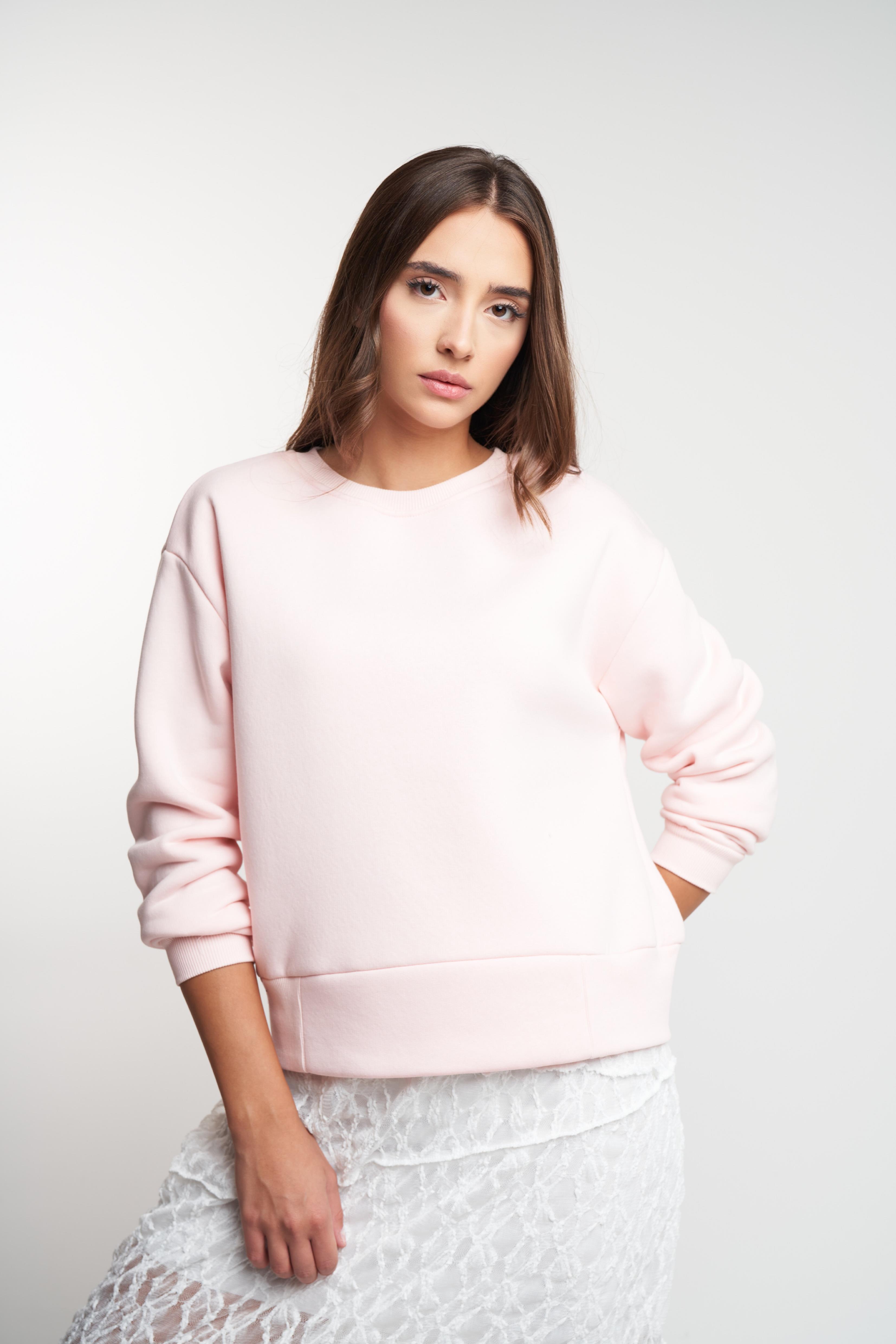 Basic Şardonlu Sweatshirt Toz Pembe