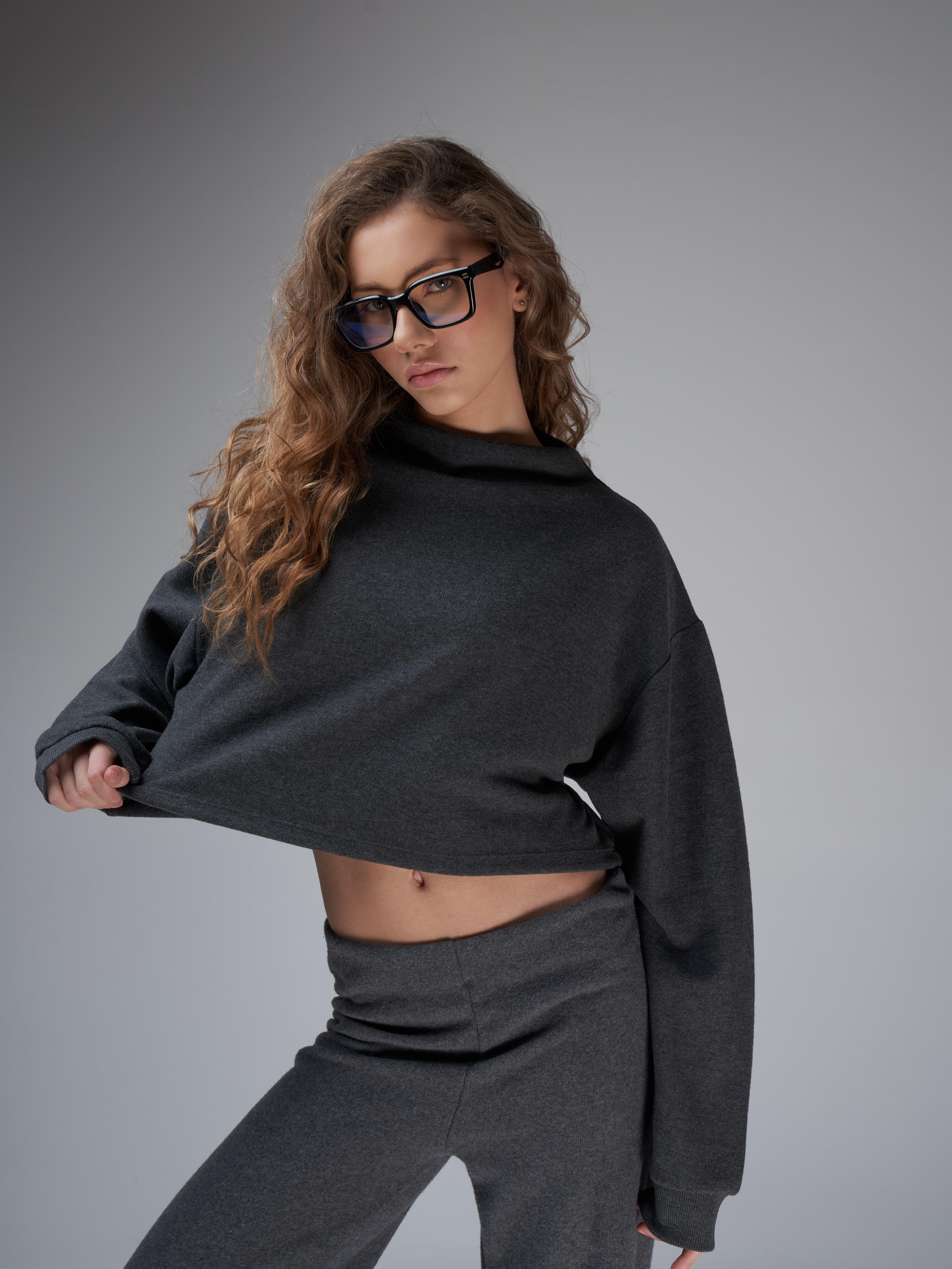 Basic Triko Sweatshirt Antrasit Melanj