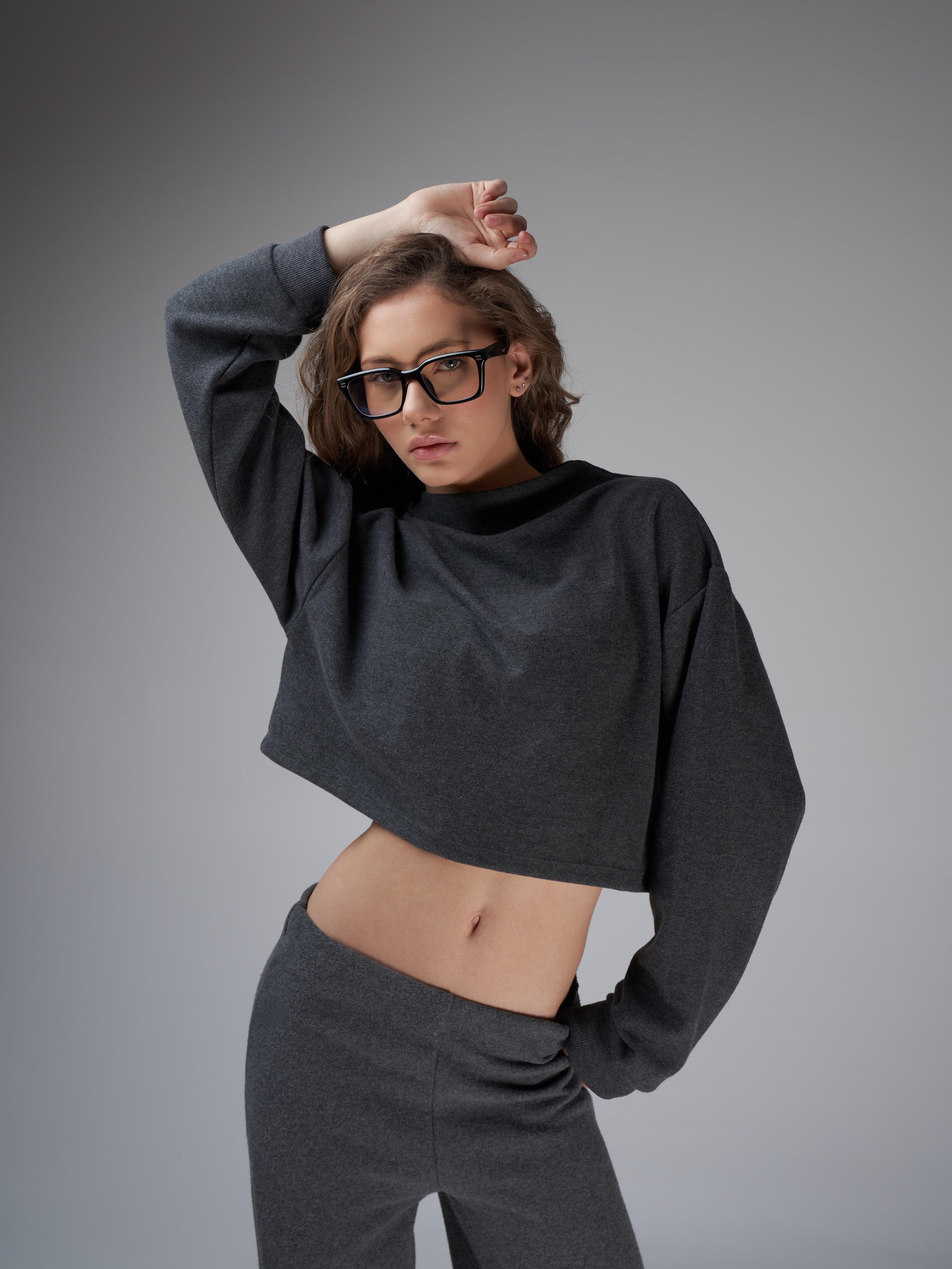 Basic Triko Sweatshirt Antrasit Melanj