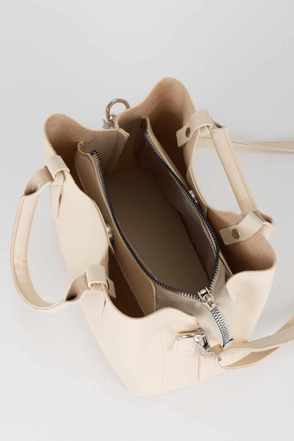 Basic Üç Gözlü Çapraz Çanta Bej