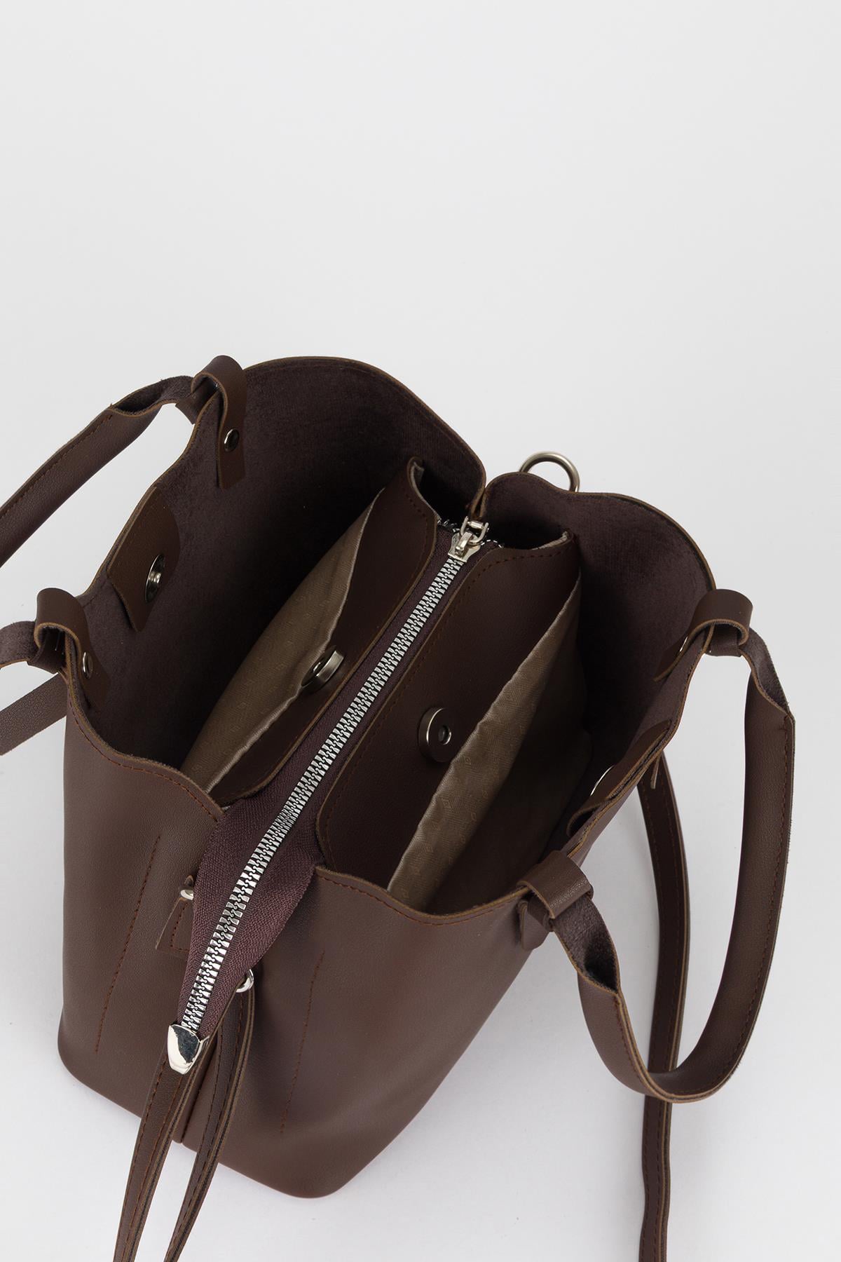 Basic Üç Gözlü Çapraz Çanta Kahve