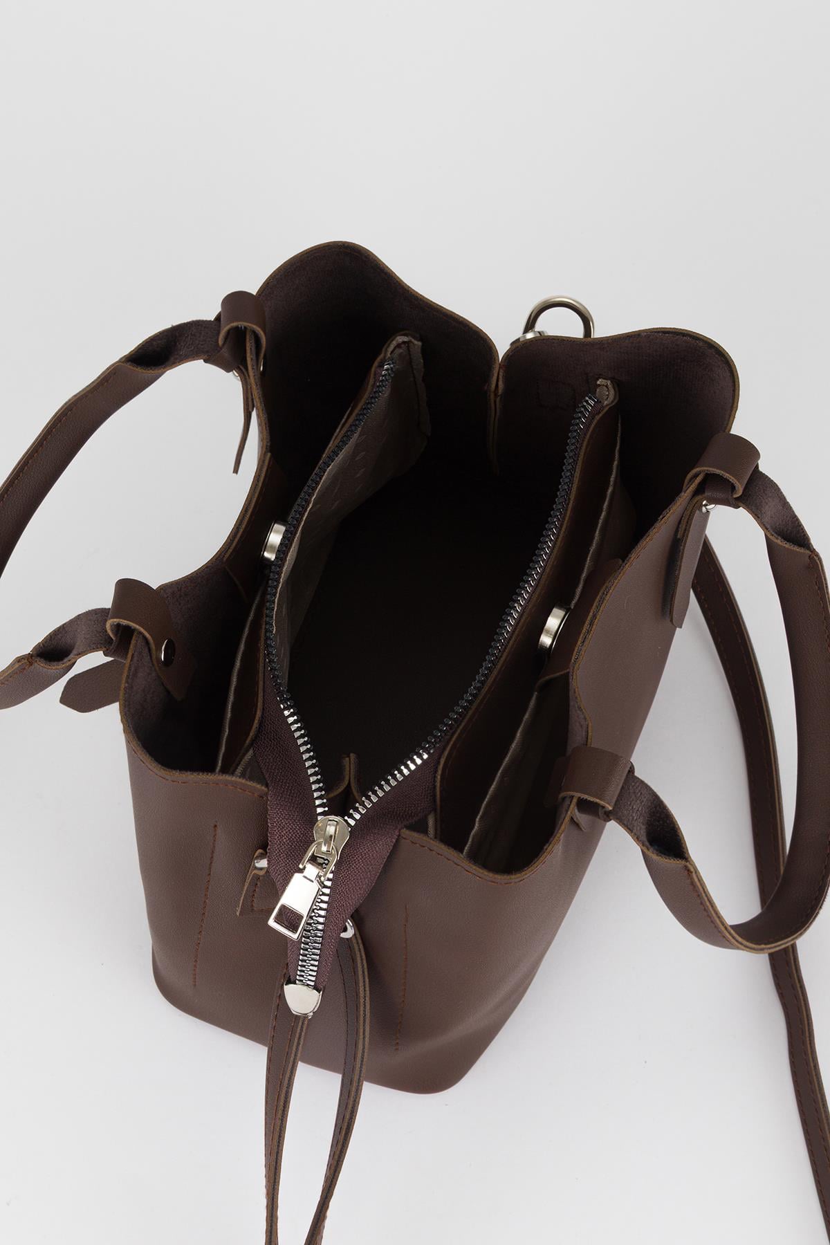 Basic Üç Gözlü Çapraz Çanta Kahve