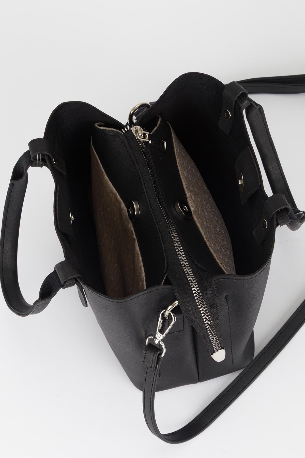 Basic Üç Gözlü Çapraz Çanta Siyah