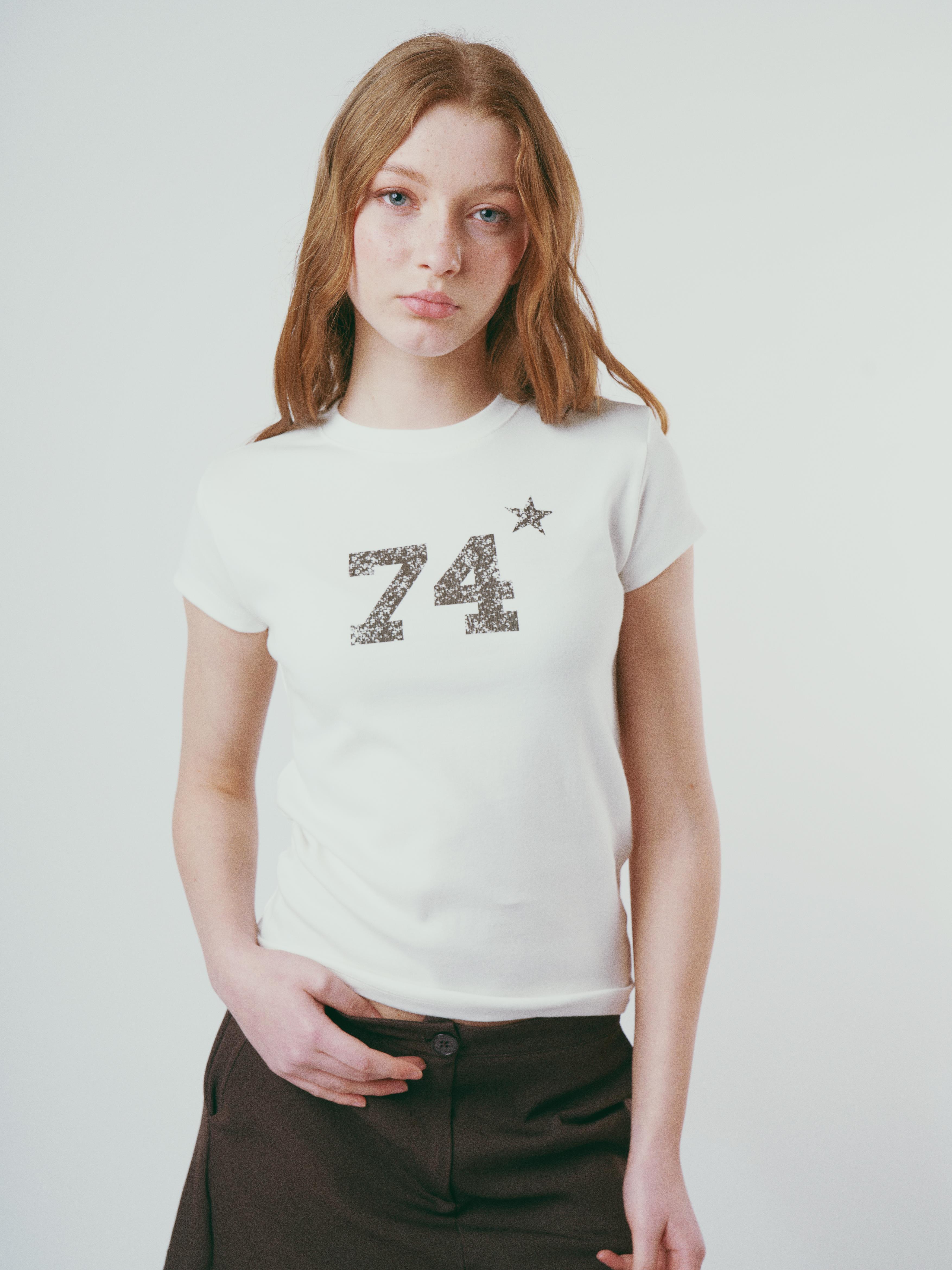 Baskılı Kısa Kol Bluz Ekru