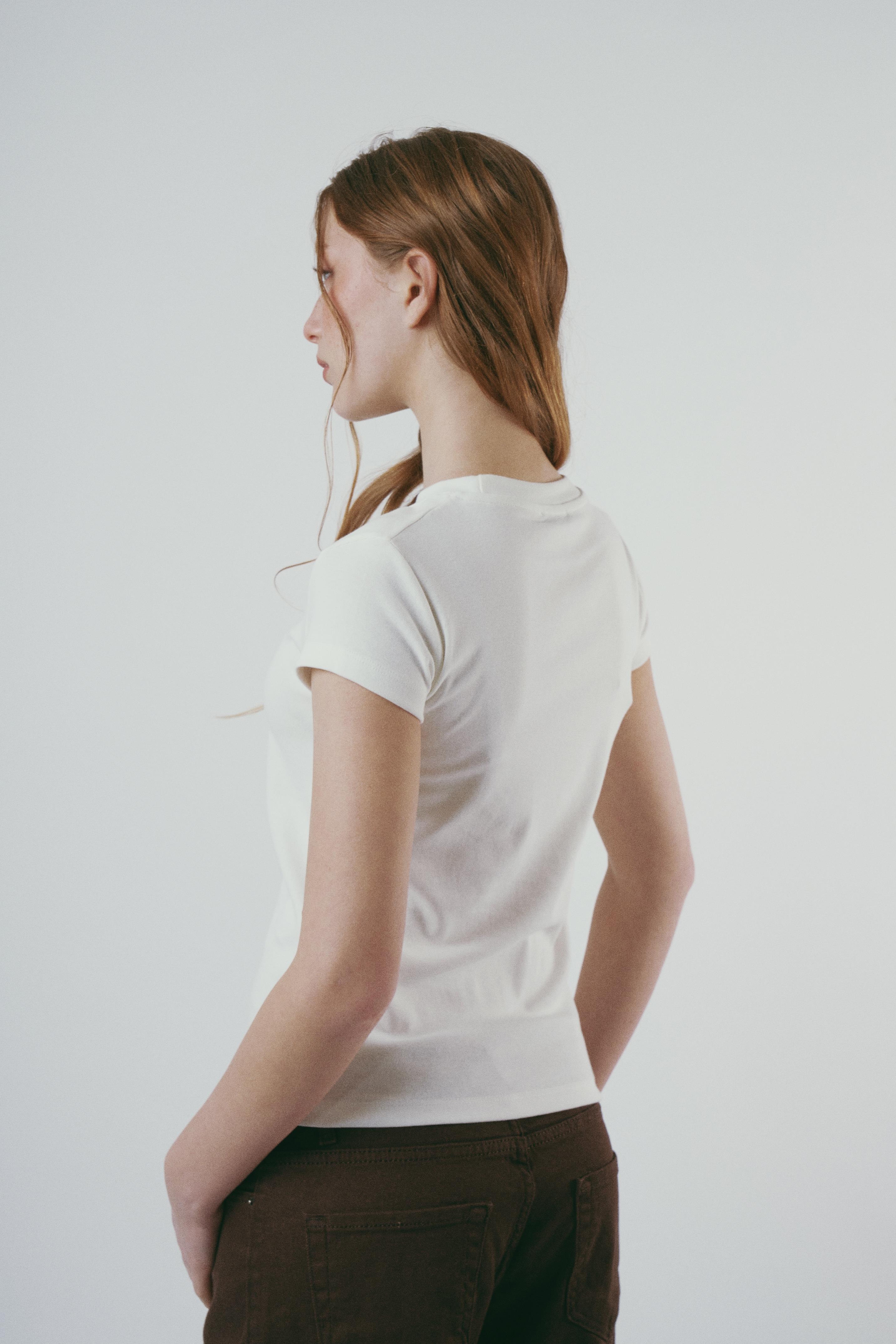 Baskılı Kısa Kol Bluz Ekru