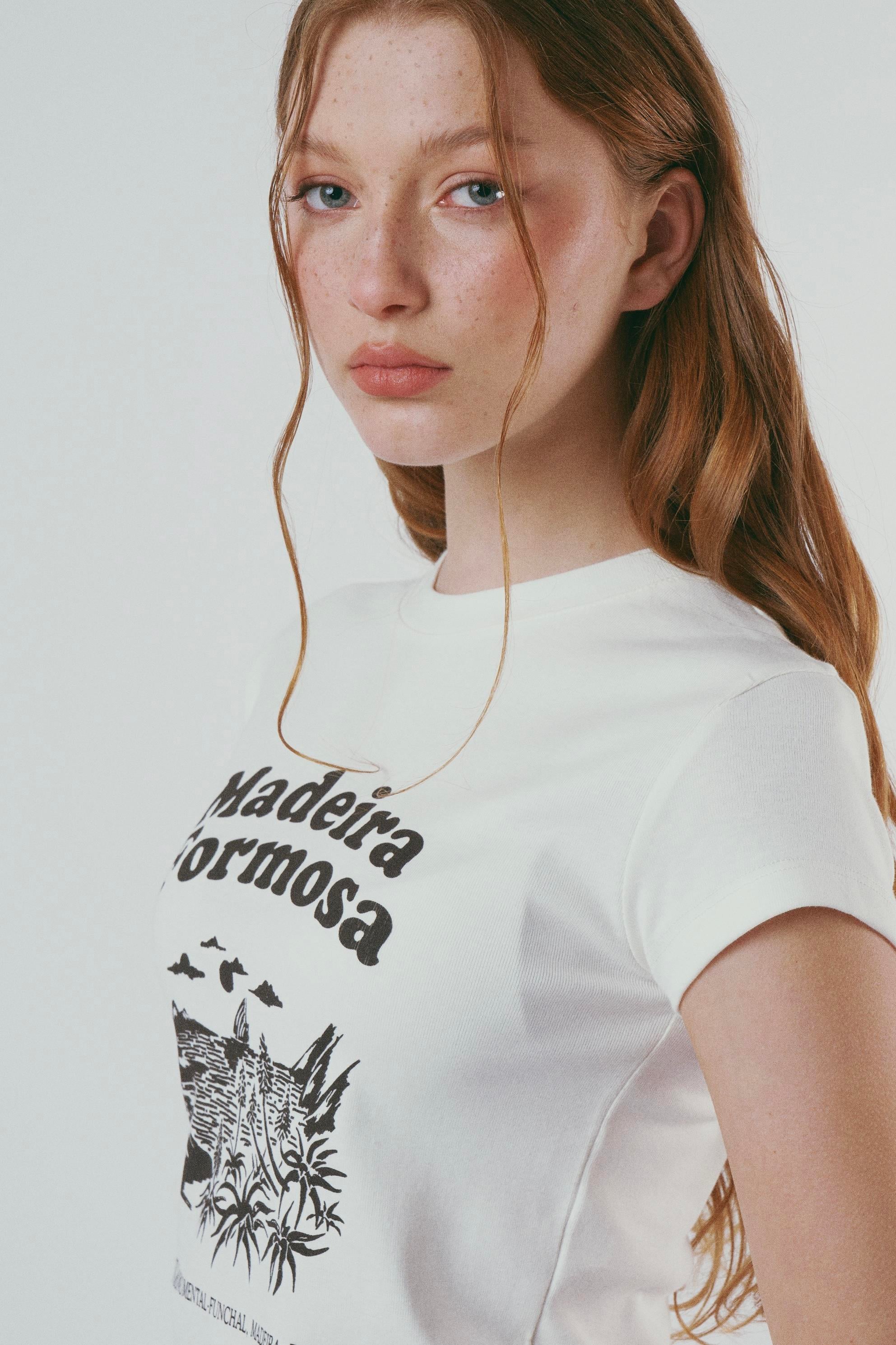 Baskılı Kısa Kol Bluz Ekru