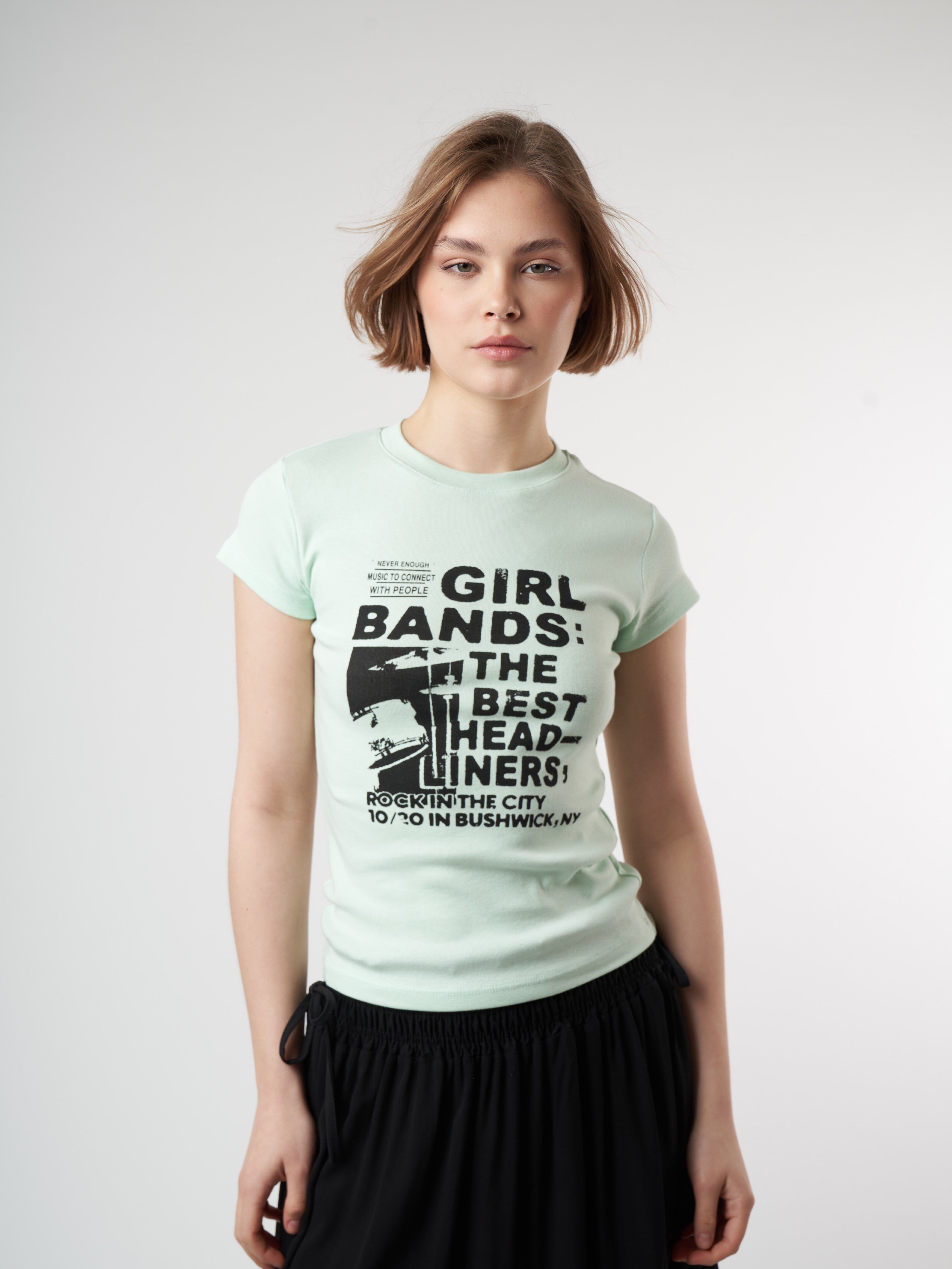 Baskılı Kısa Kol Bluz Mint