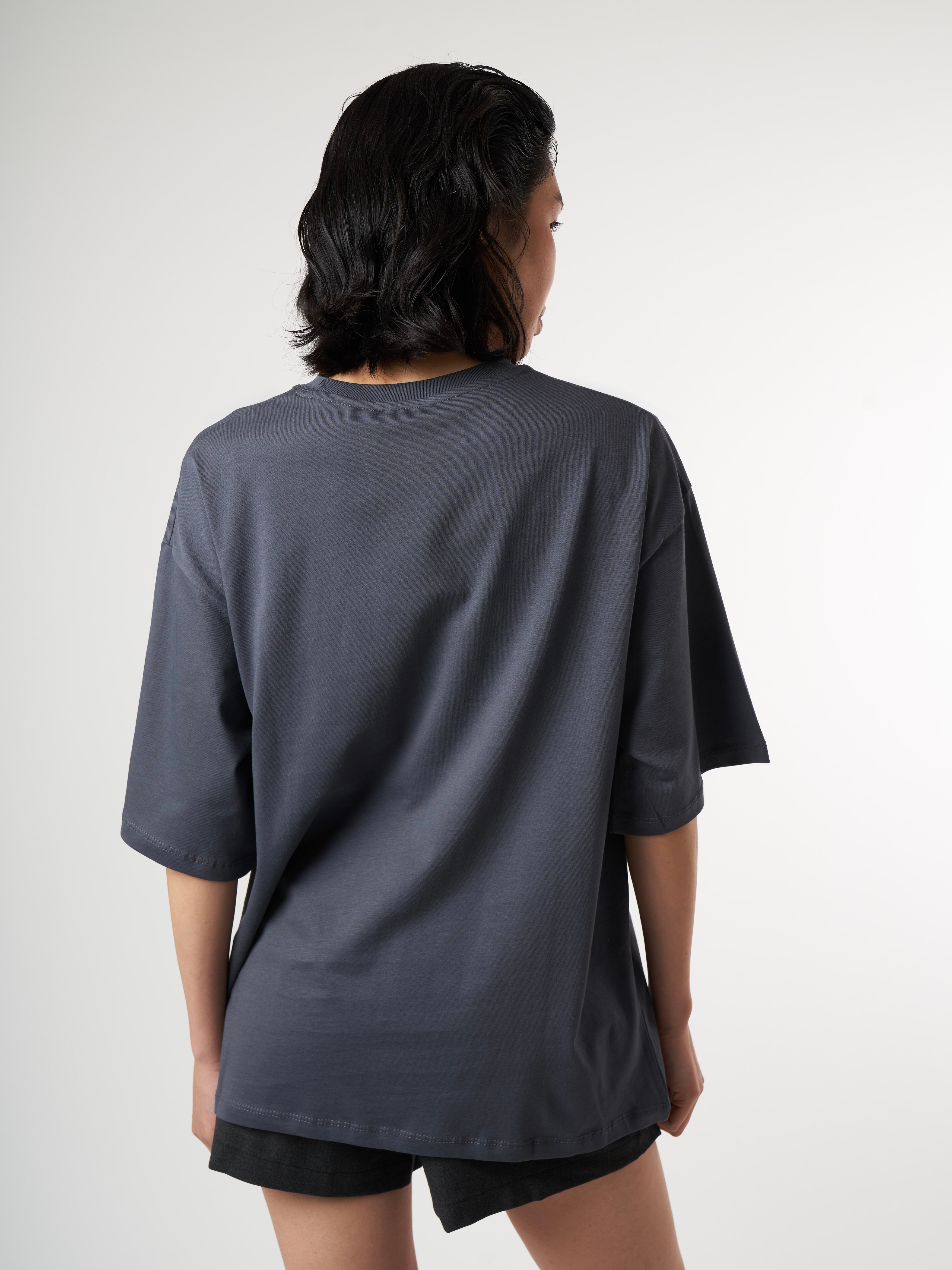 Baskılı Kısa Kol Oversize T-shirt Antrasit