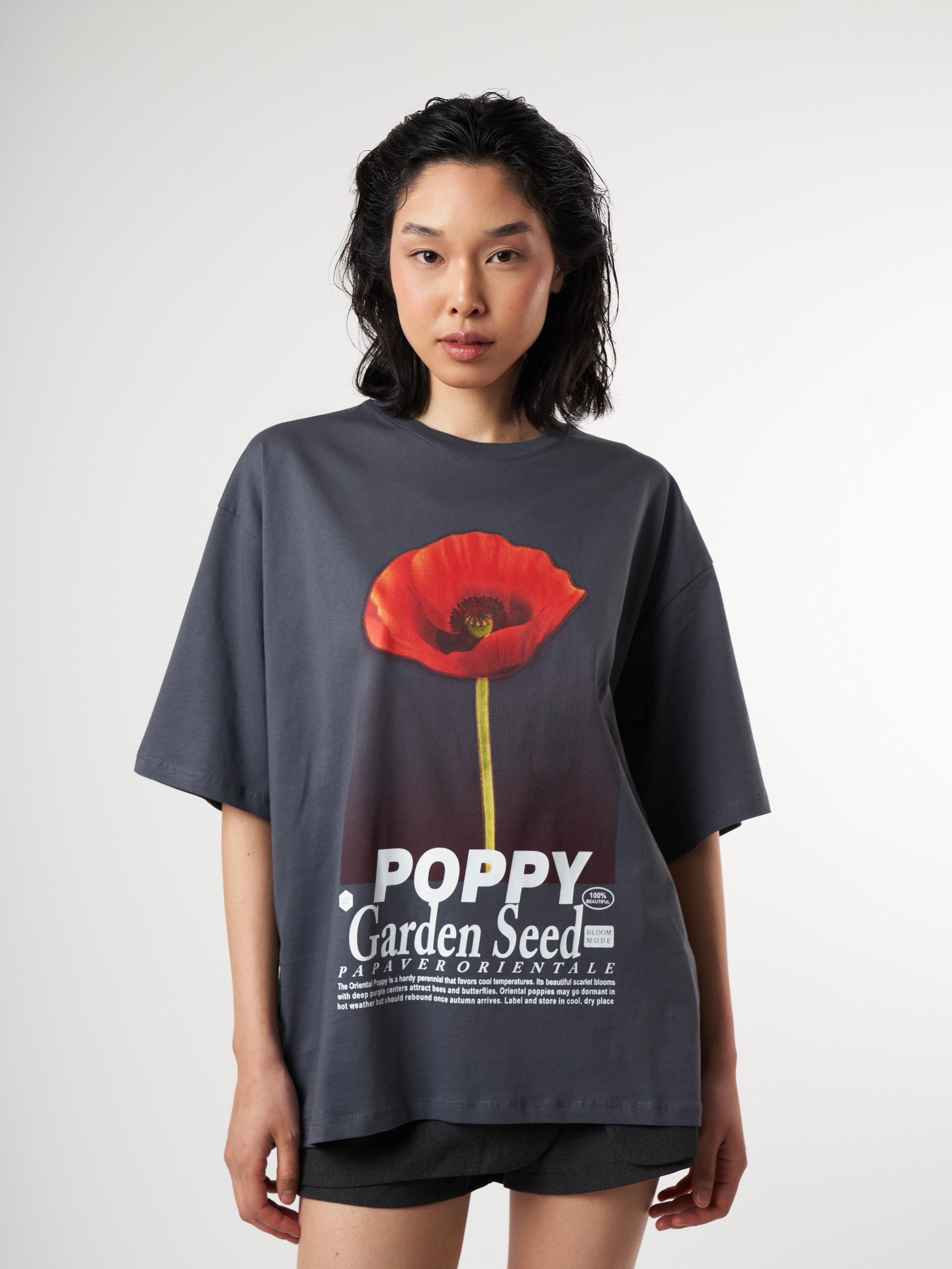Baskılı Kısa Kol Oversize T-shirt Antrasit