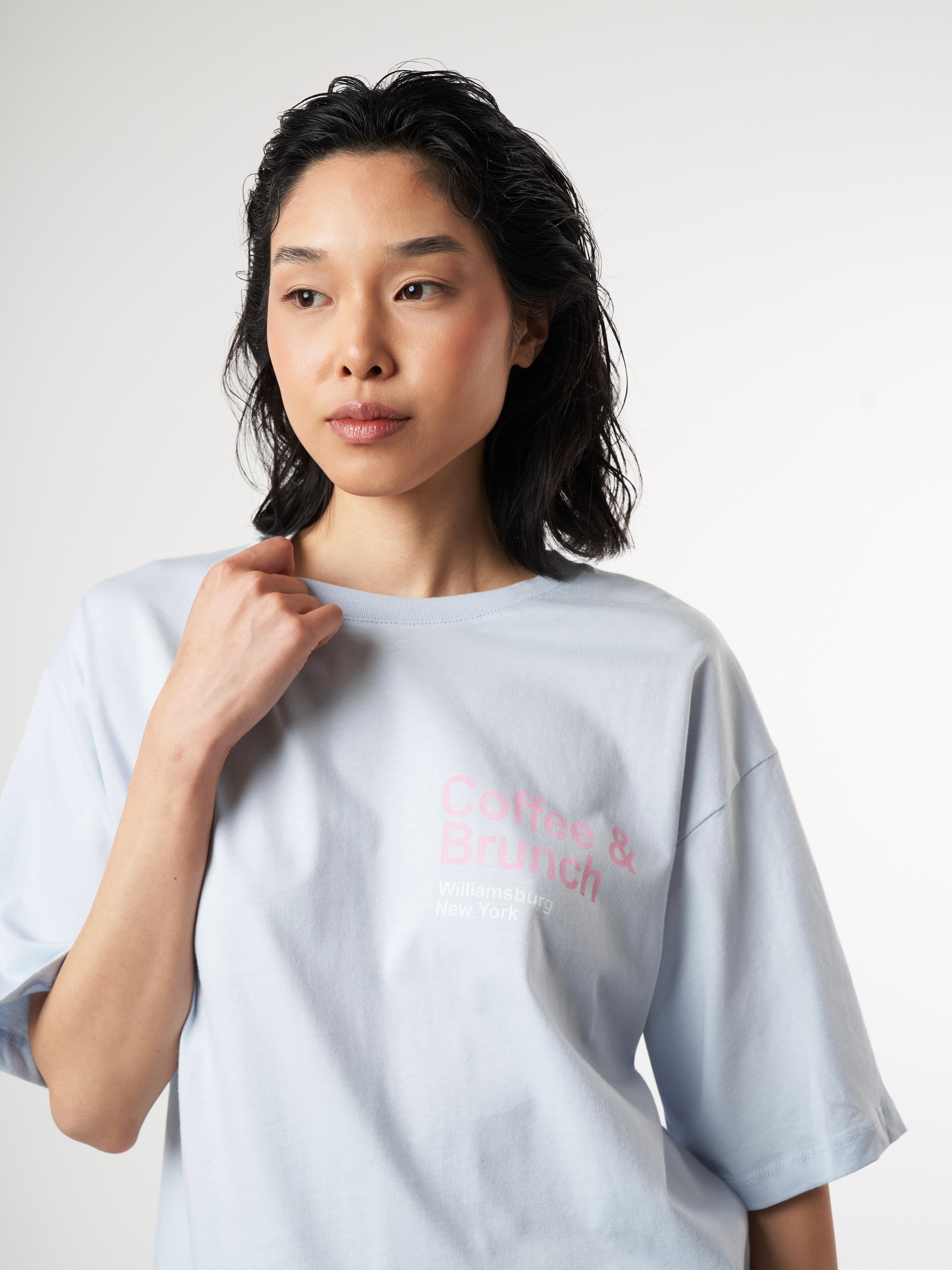Baskılı Kısa Kol Oversize T-shirt Bebe Mavi