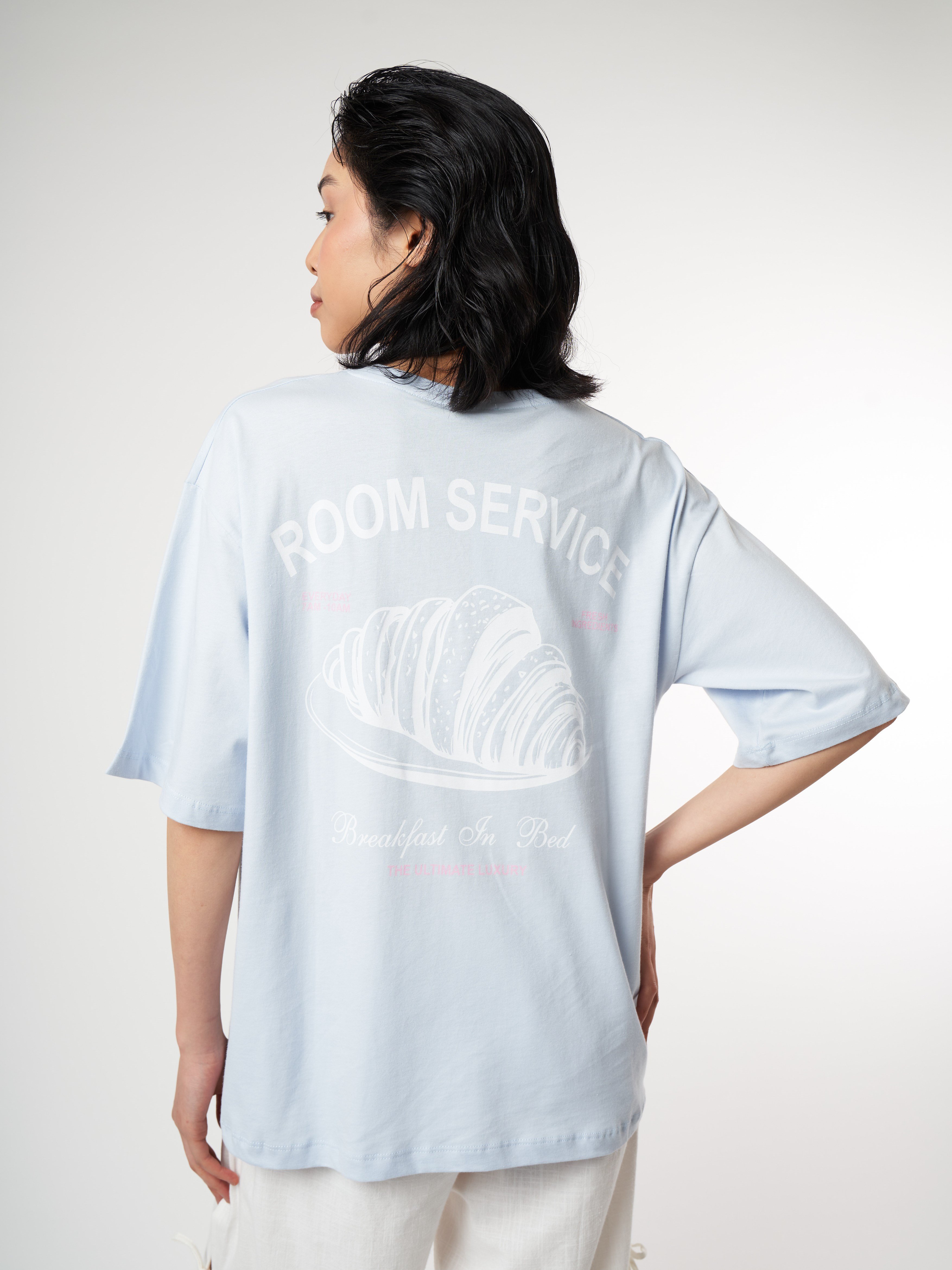 Baskılı Kısa Kol Oversize T-shirt Bebe Mavi