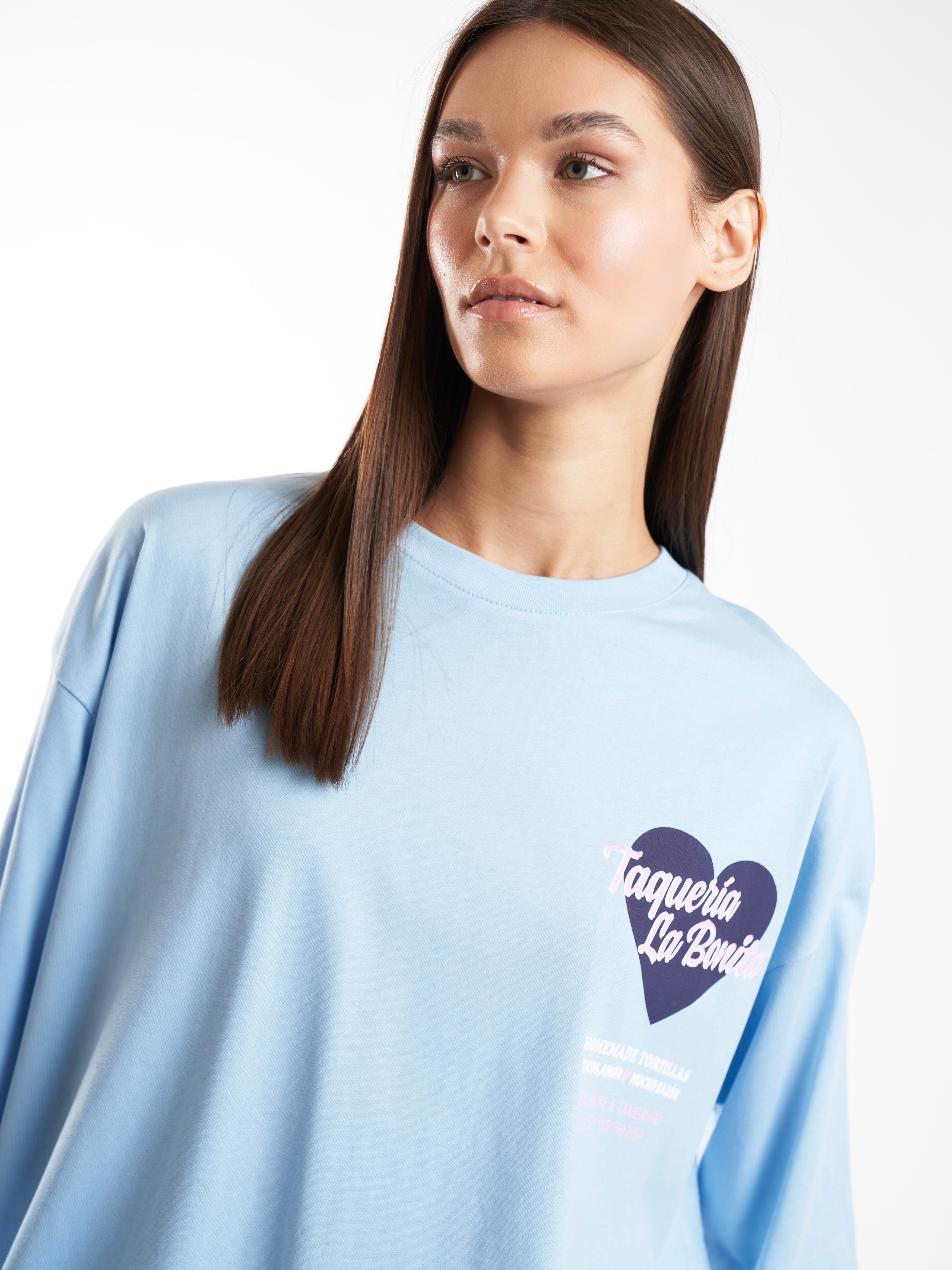 Baskılı Kısa Kol Oversize T-shirt Bebe Mavi