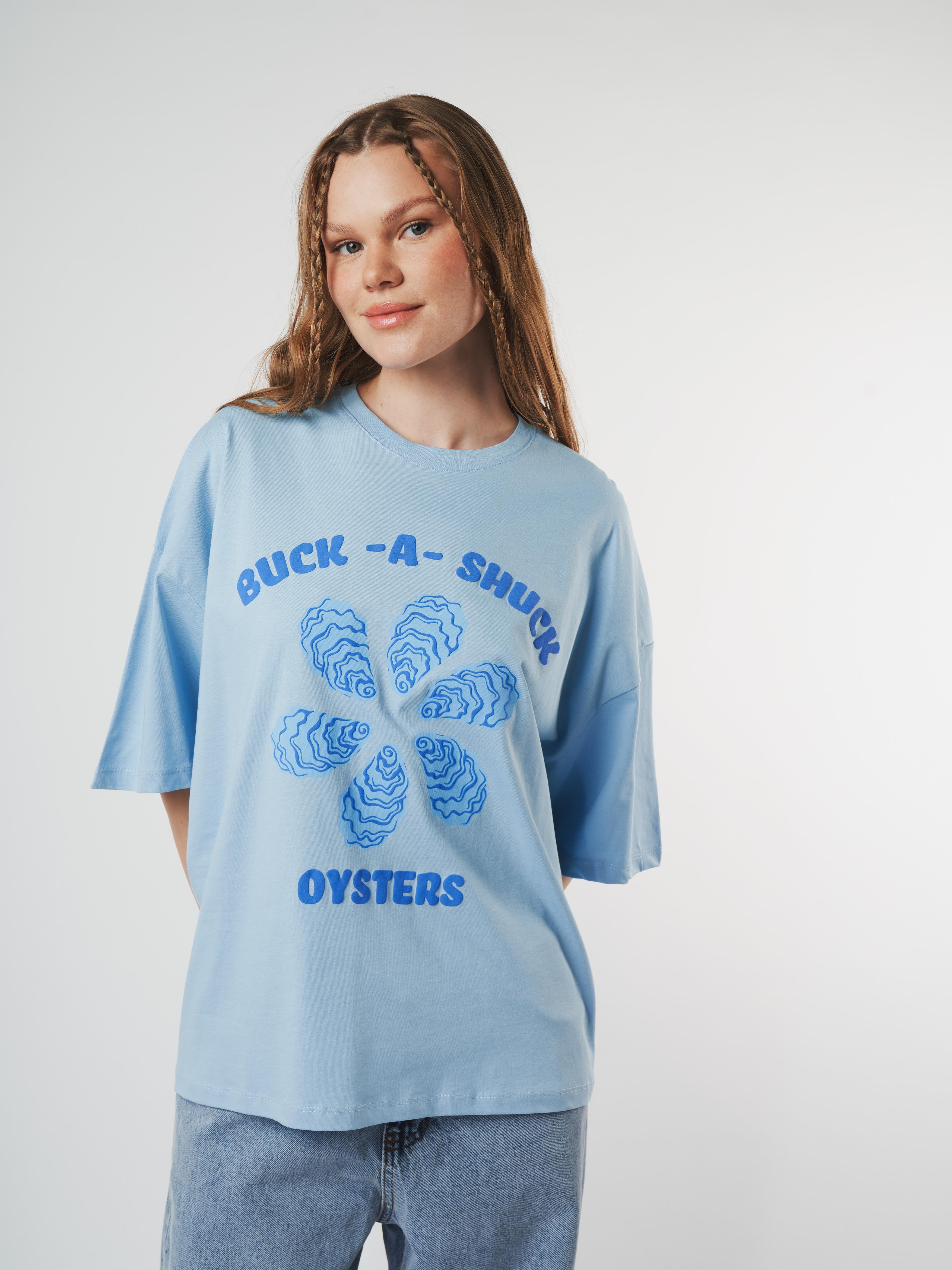 Baskılı Kısa Kol Oversize T-shirt Bebe Mavi