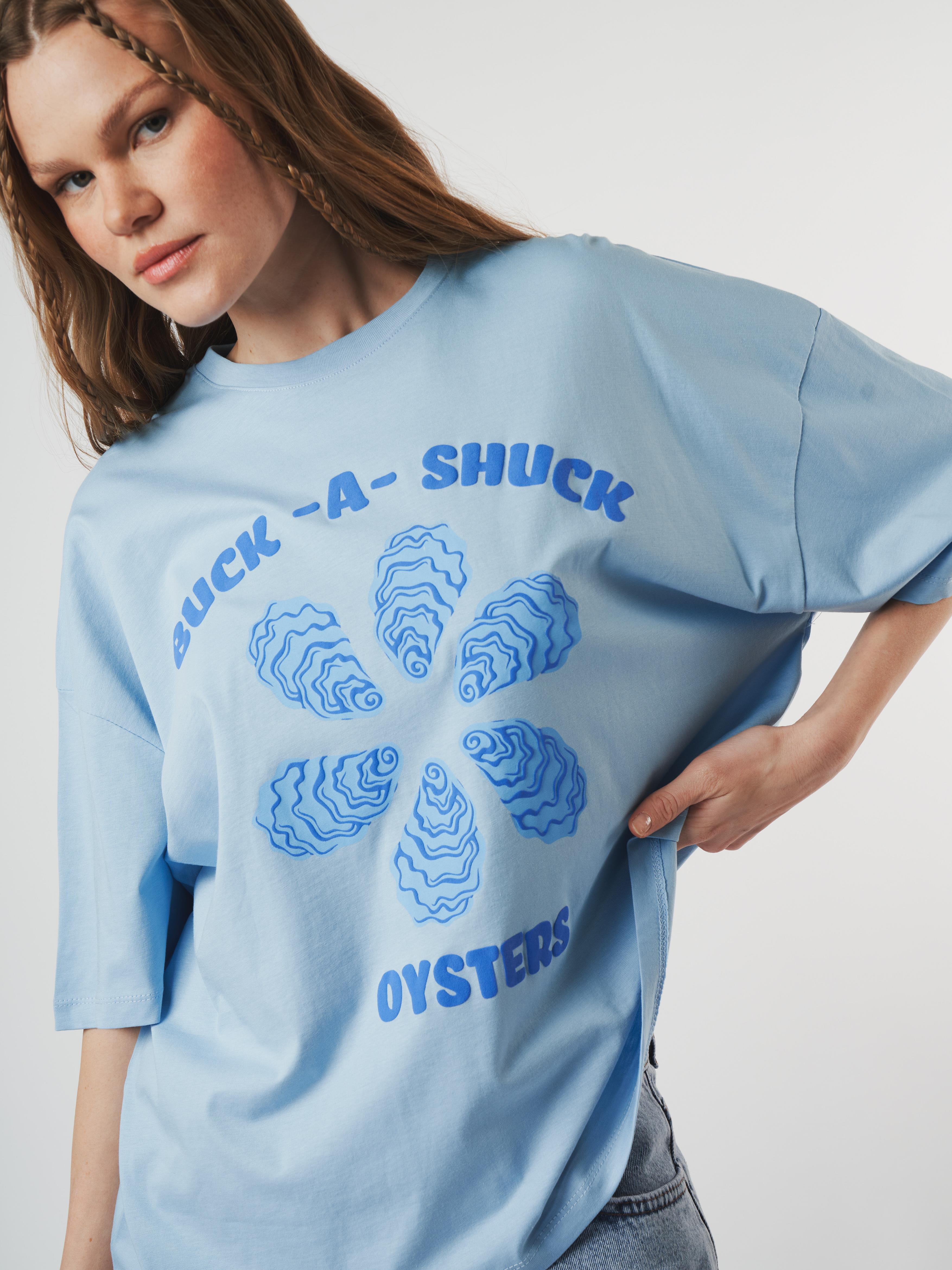 Baskılı Kısa Kol Oversize T-shirt Bebe Mavi